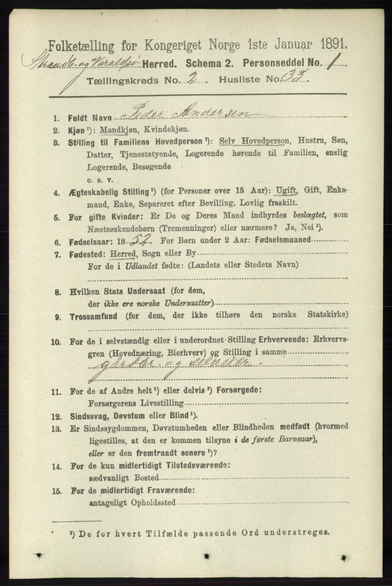 RA, 1891 census for 1226 Strandebarm og Varaldsøy, 1891, p. 815