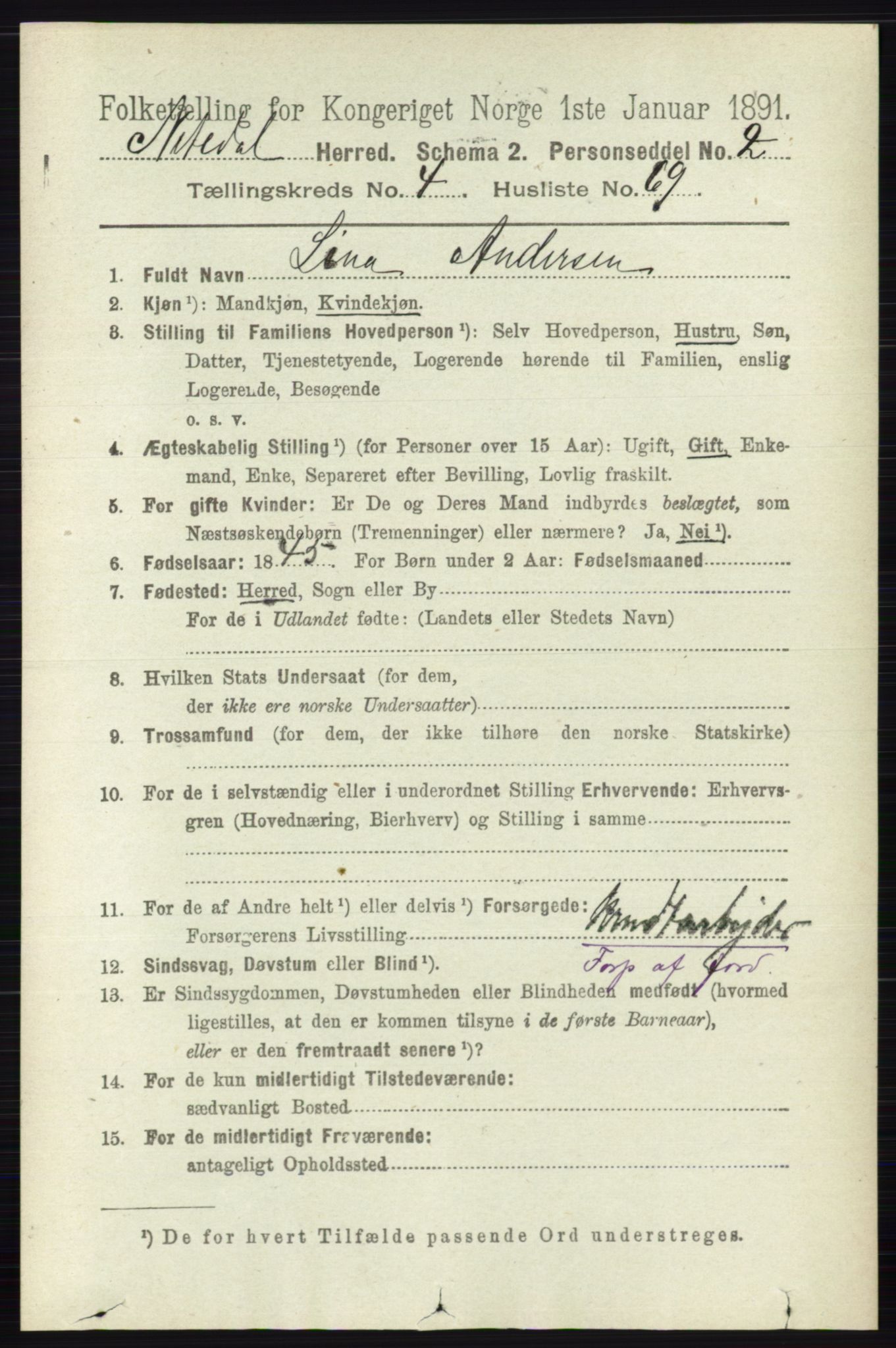 RA, 1891 census for 0233 Nittedal, 1891, p. 2072