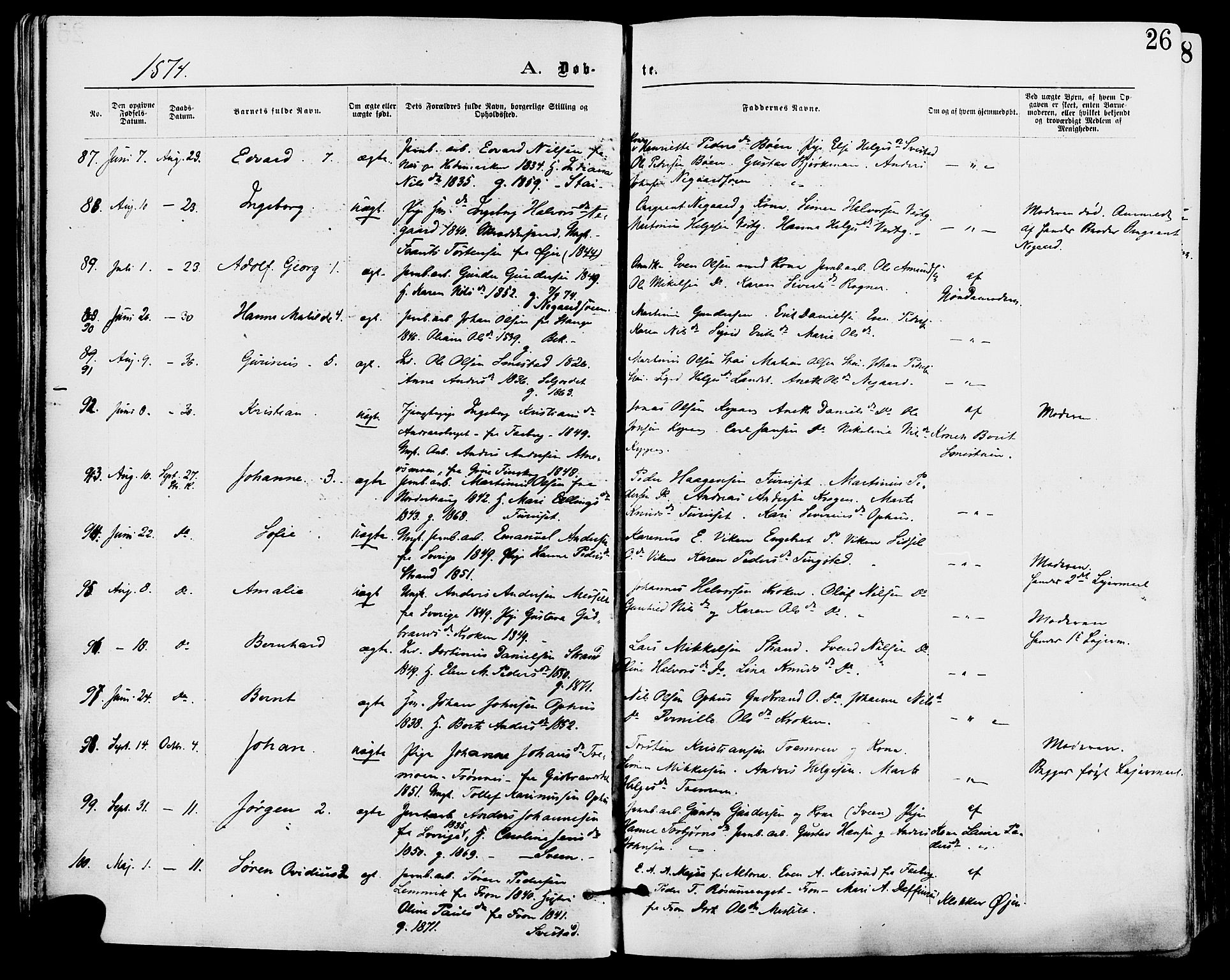Stor-Elvdal prestekontor, SAH/PREST-052/H/Ha/Haa/L0001: Parish register (official) no. 1, 1871-1882, p. 26