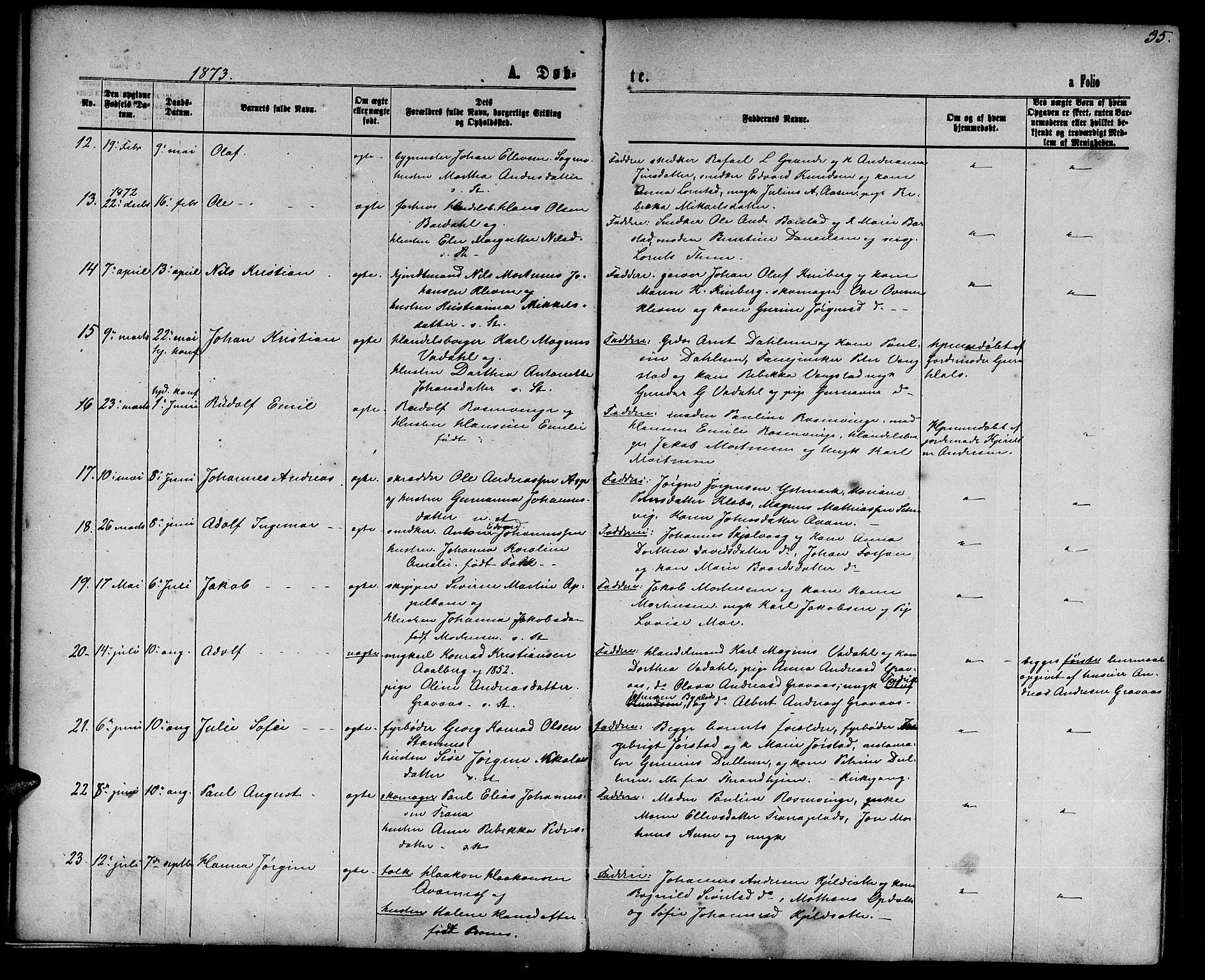 Ministerialprotokoller, klokkerbøker og fødselsregistre - Nord-Trøndelag, SAT/A-1458/739/L0373: Parish register (copy) no. 739C01, 1865-1882, p. 35