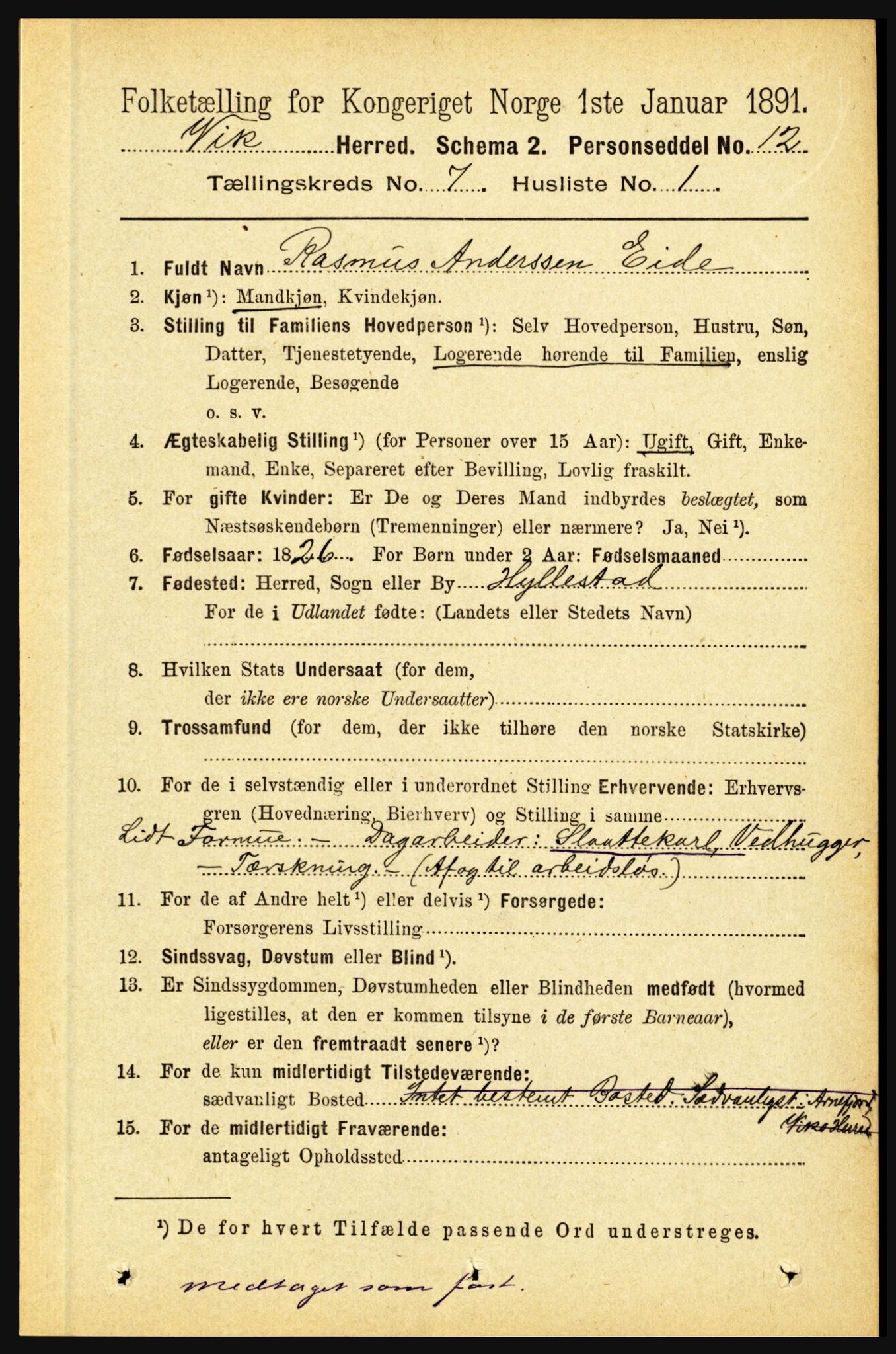 RA, 1891 census for 1417 Vik, 1891, p. 3238