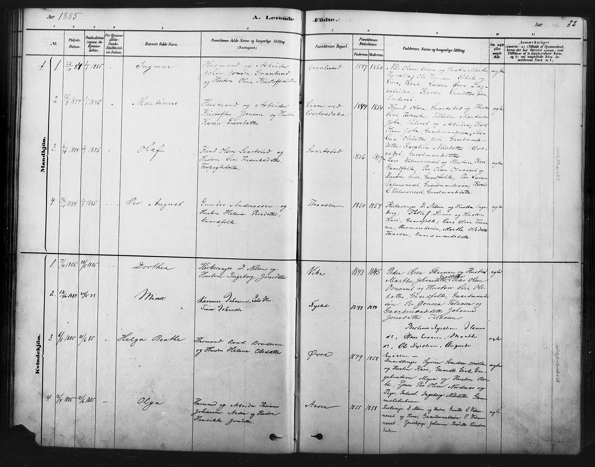 Åmot prestekontor, Hedmark, AV/SAH-PREST-056/H/Ha/Haa/L0012: Parish register (official) no. 12, 1878-1901, p. 32