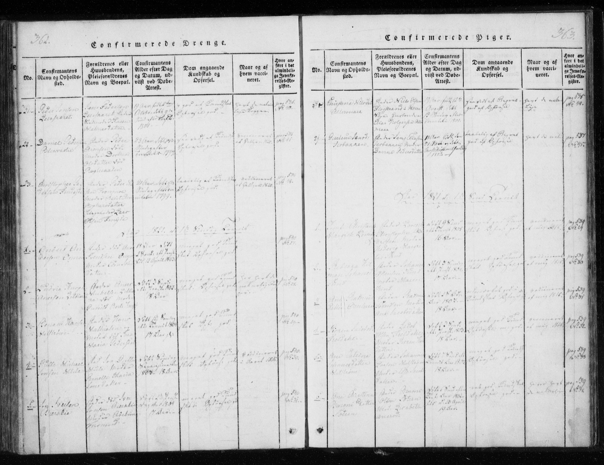 Ministerialprotokoller, klokkerbøker og fødselsregistre - Nordland, SAT/A-1459/825/L0353: Parish register (official) no. 825A07, 1820-1826, p. 362-363