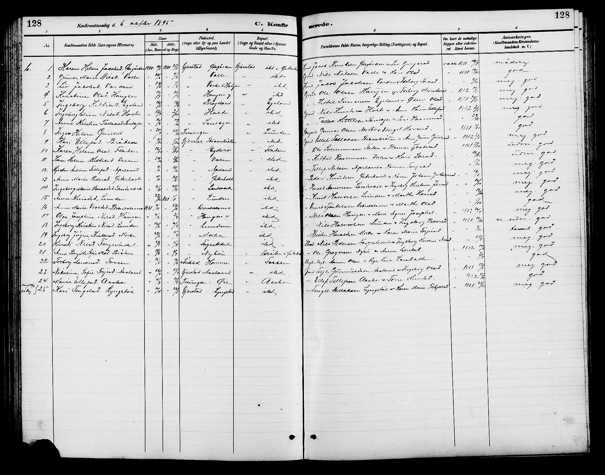 Gjerstad sokneprestkontor, AV/SAK-1111-0014/F/Fb/Fba/L0007: Parish register (copy) no. B 7, 1891-1908, p. 128