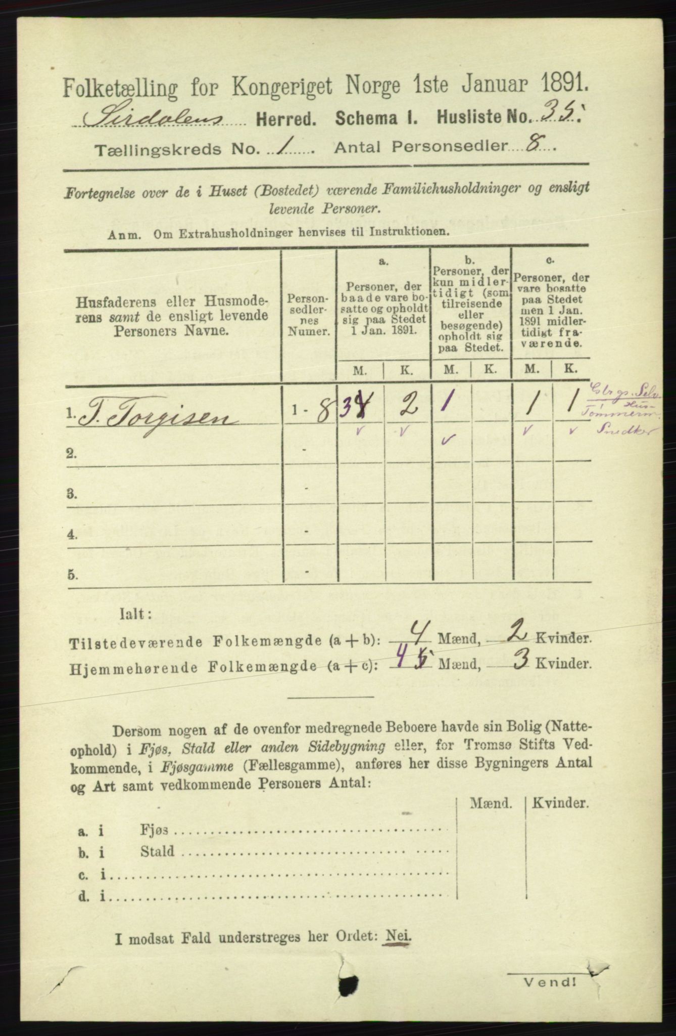 RA, 1891 census for 1046 Sirdal, 1891, p. 56