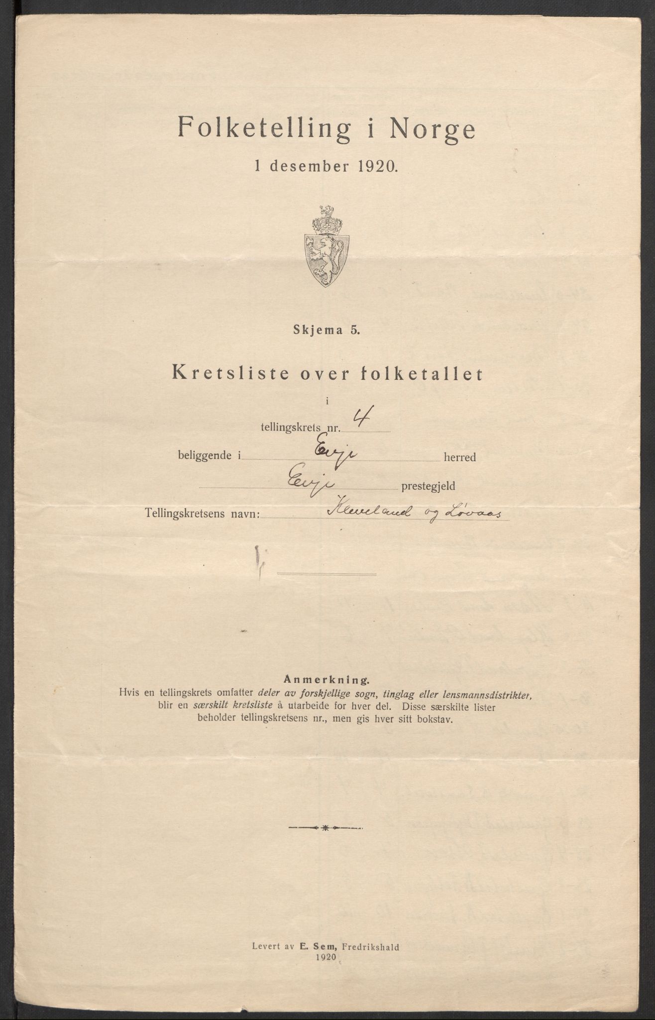 SAK, 1920 census for Evje, 1920, p. 23