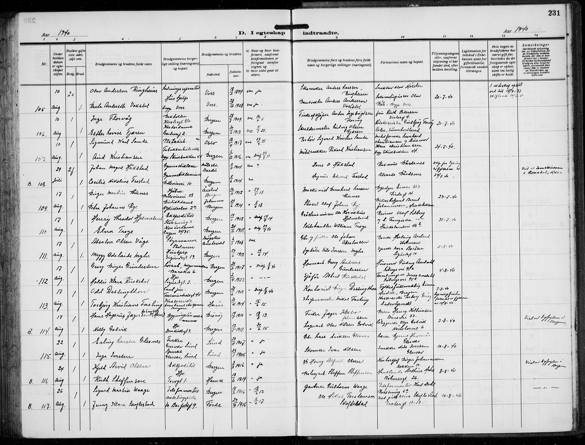 Domkirken sokneprestembete, AV/SAB-A-74801/H/Hab/L0034: Parish register (copy) no. D 6, 1924-1941, p. 231