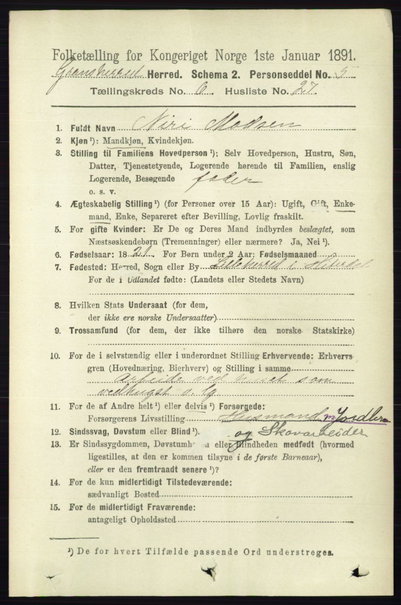 RA, 1891 census for 0824 Gransherad, 1891, p. 1154