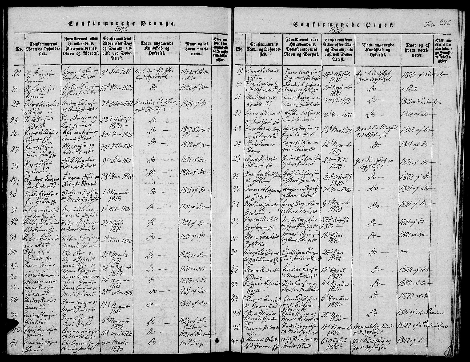 Jevnaker prestekontor, SAH/PREST-116/H/Ha/Hab/L0001: Parish register (copy) no. 1, 1815-1837, p. 272