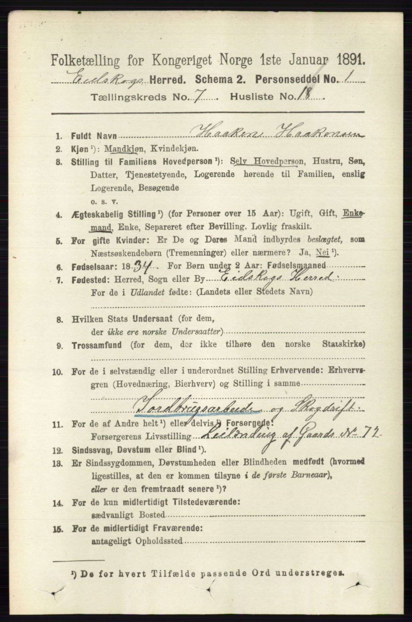 RA, 1891 census for 0420 Eidskog, 1891, p. 3790