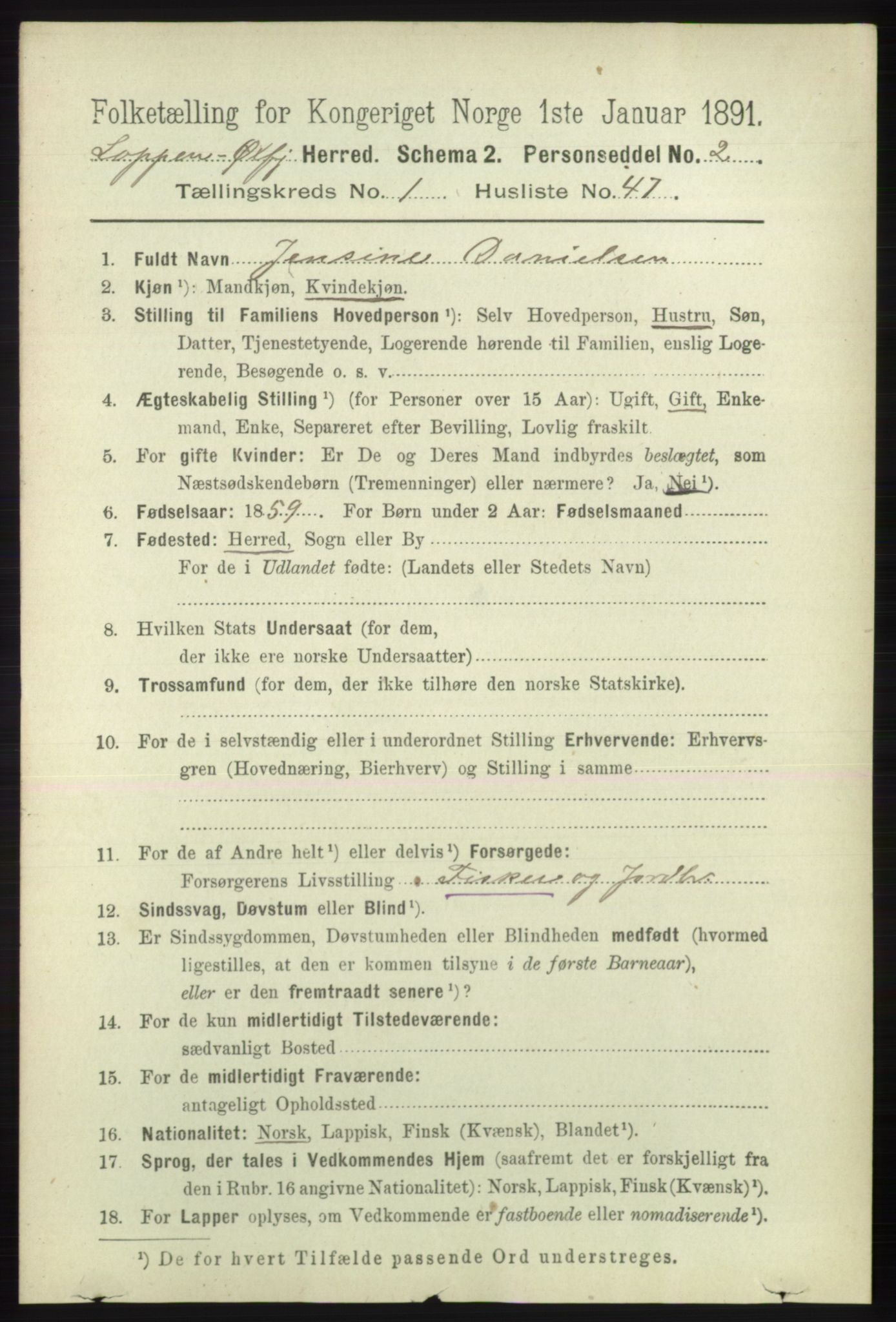 RA, 1891 census for 2014 Loppa, 1891, p. 311