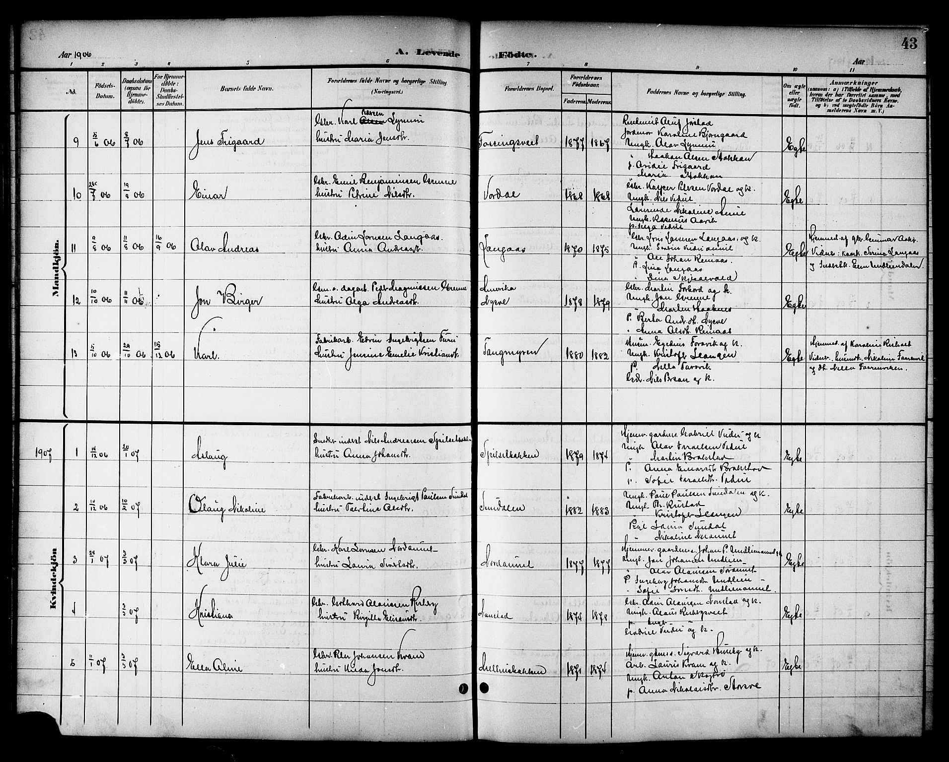 Ministerialprotokoller, klokkerbøker og fødselsregistre - Nord-Trøndelag, SAT/A-1458/714/L0135: Parish register (copy) no. 714C04, 1899-1918, p. 43