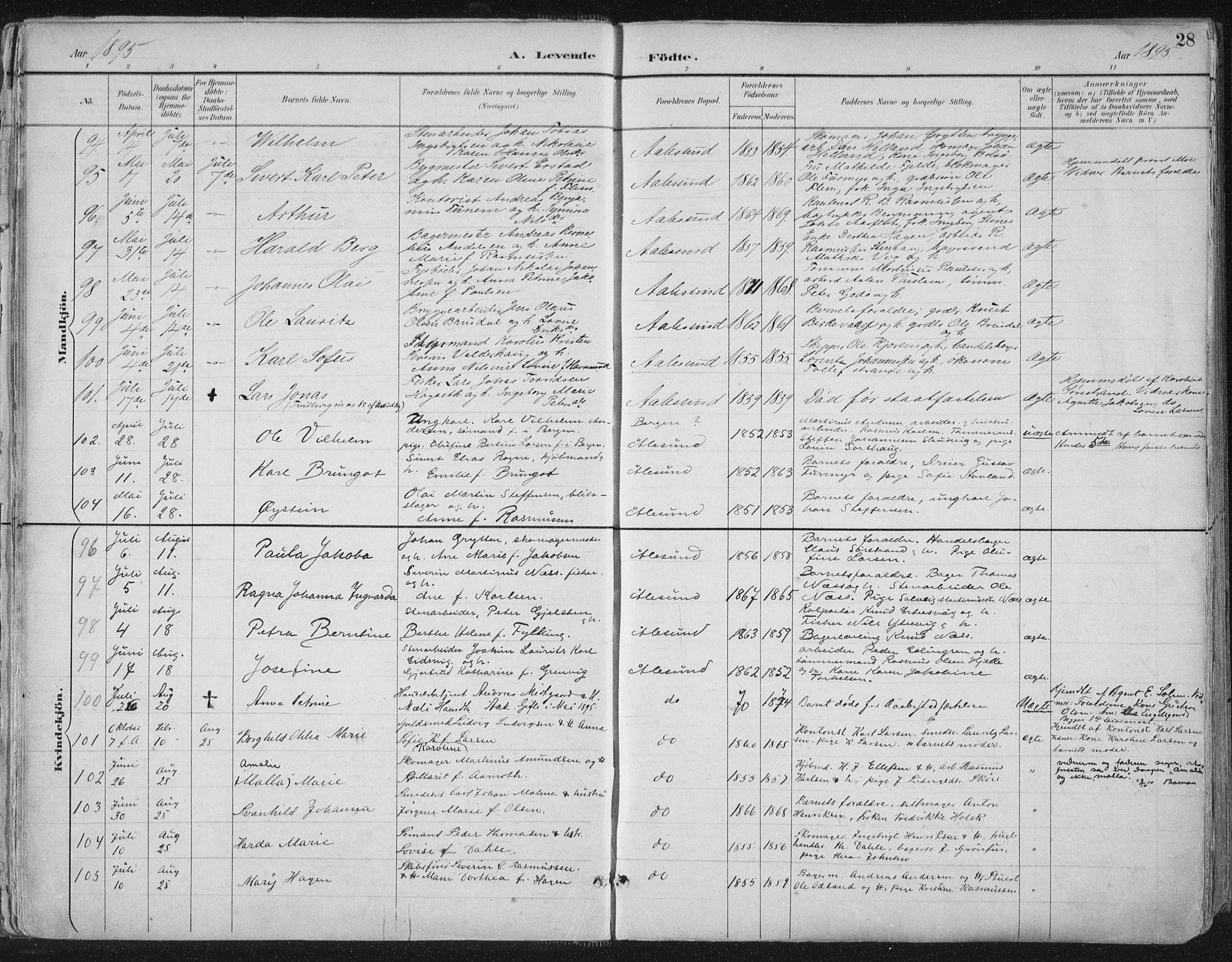 Ministerialprotokoller, klokkerbøker og fødselsregistre - Møre og Romsdal, SAT/A-1454/529/L0456: Parish register (official) no. 529A06, 1894-1906, p. 28