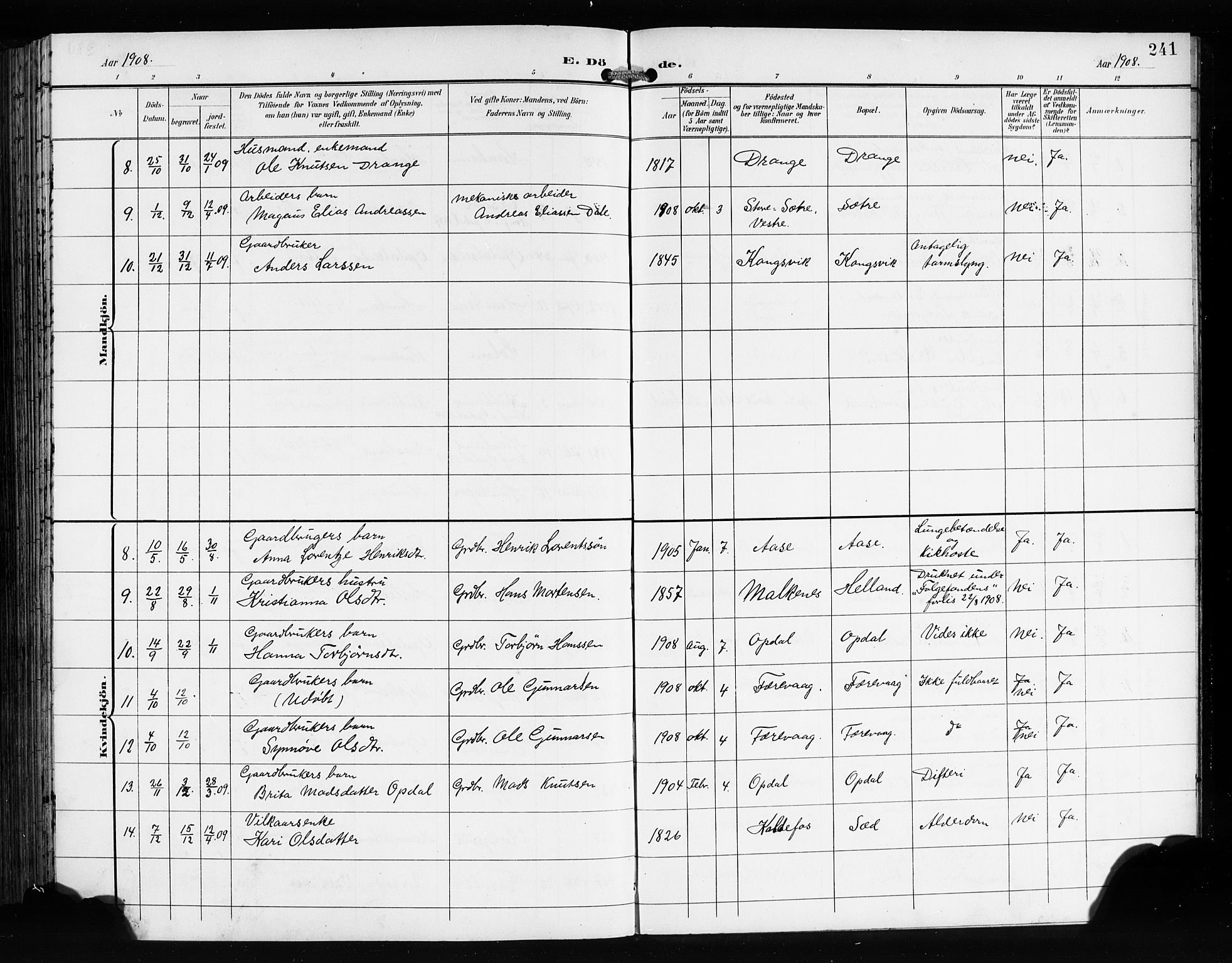 Tysnes sokneprestembete, AV/SAB-A-78601/H/Hab: Parish register (copy) no. E 3, 1897-1913, p. 241