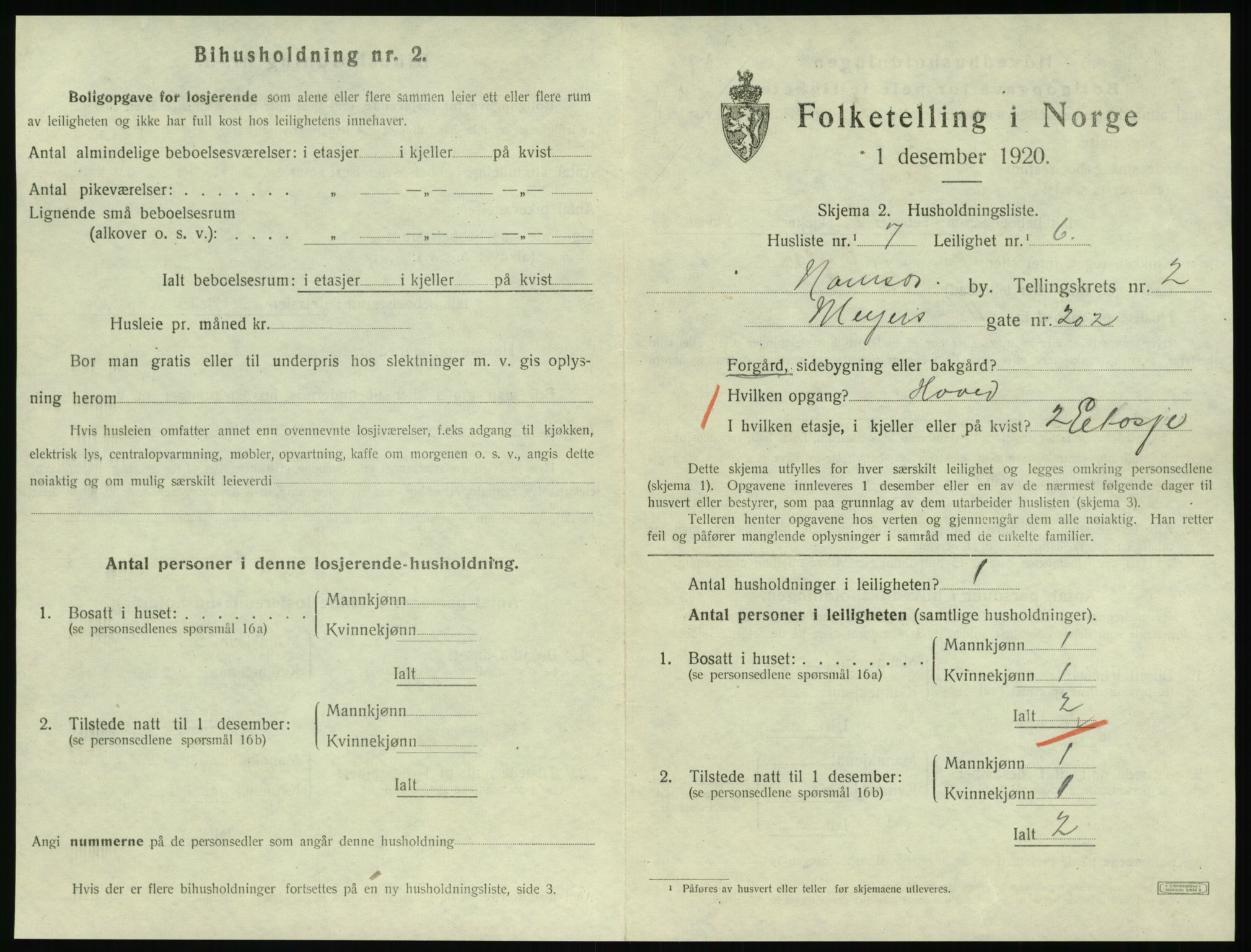 SAT, 1920 census for Namsos, 1920, p. 1005