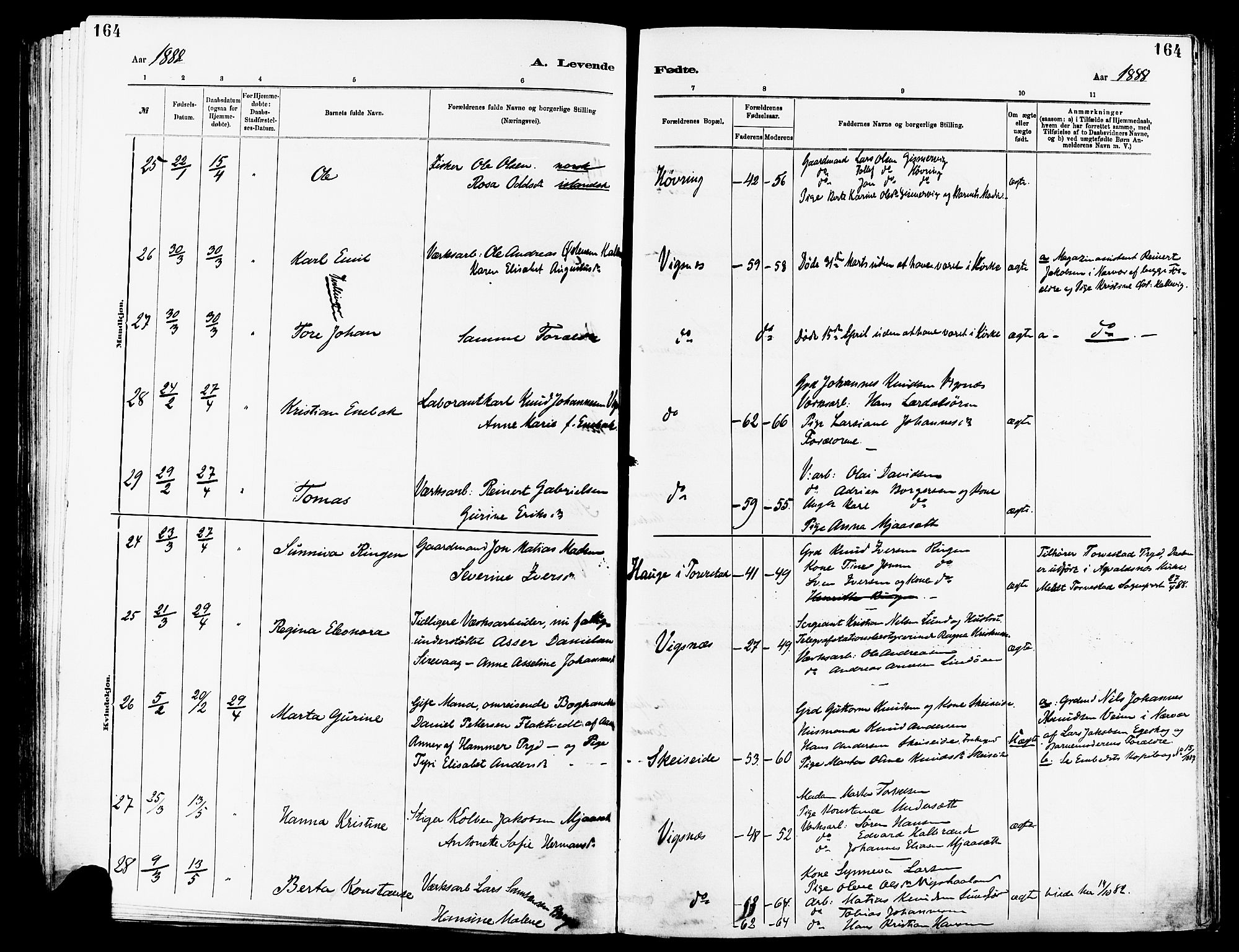 Avaldsnes sokneprestkontor, AV/SAST-A -101851/H/Ha/Haa/L0014: Parish register (official) no. A 14, 1880-1889, p. 164