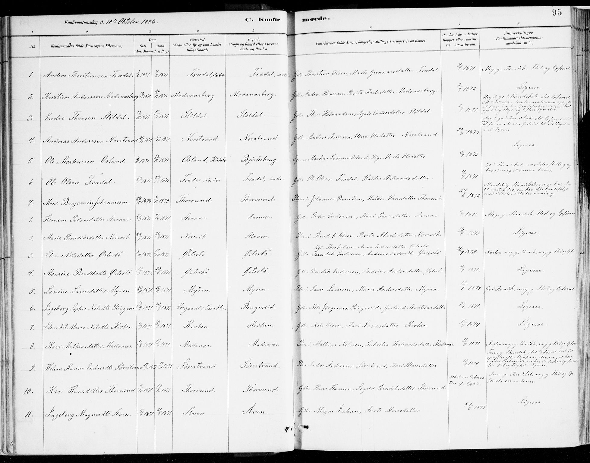 Lavik sokneprestembete, AV/SAB-A-80901: Parish register (official) no. B 1, 1882-1908, p. 95