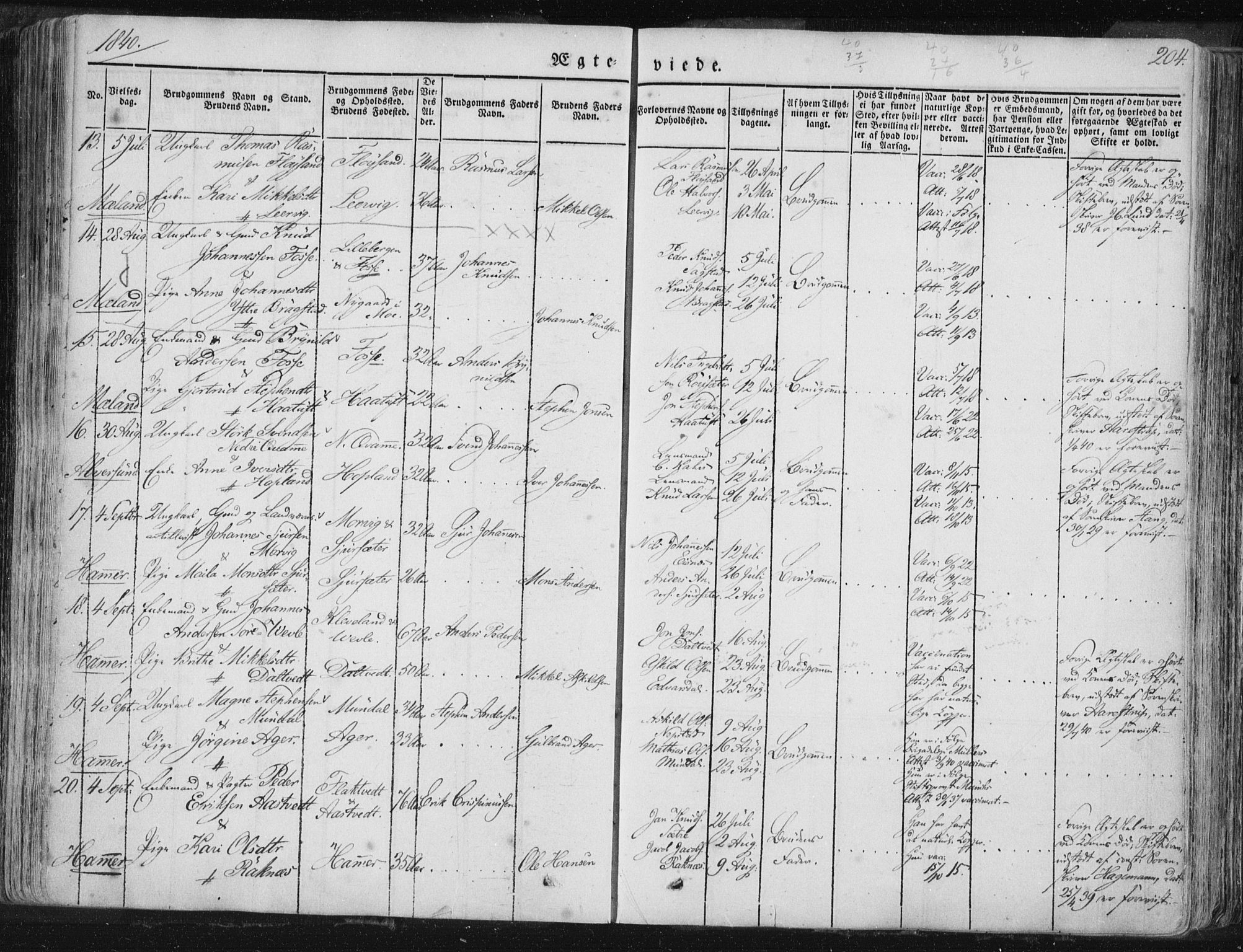 Hamre sokneprestembete, SAB/A-75501/H/Ha/Haa/Haaa/L0012: Parish register (official) no. A 12, 1834-1845, p. 204