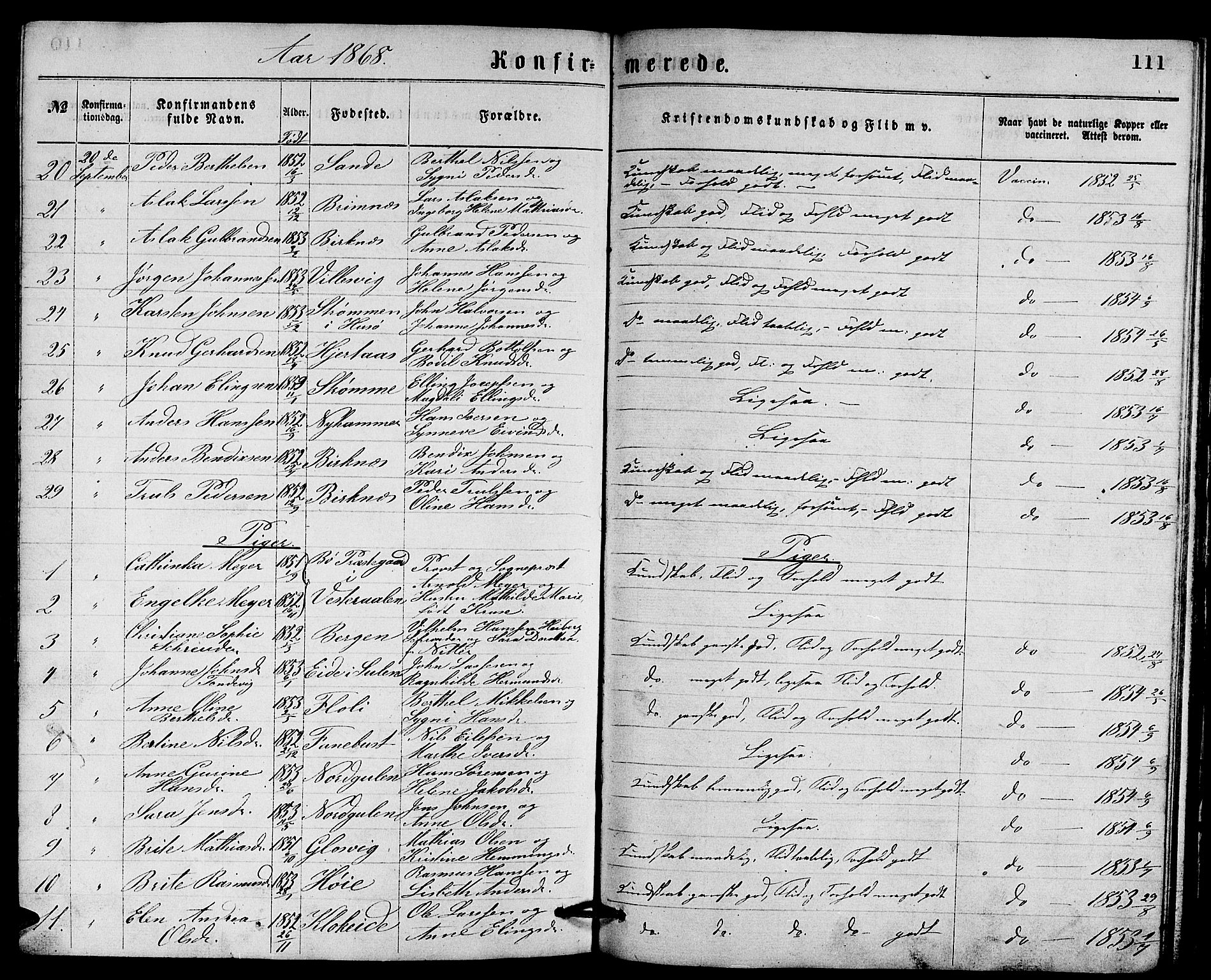 Gulen sokneprestembete, AV/SAB-A-80201/H/Hab/Habb/L0002: Parish register (copy) no. B 2, 1867-1883, p. 111