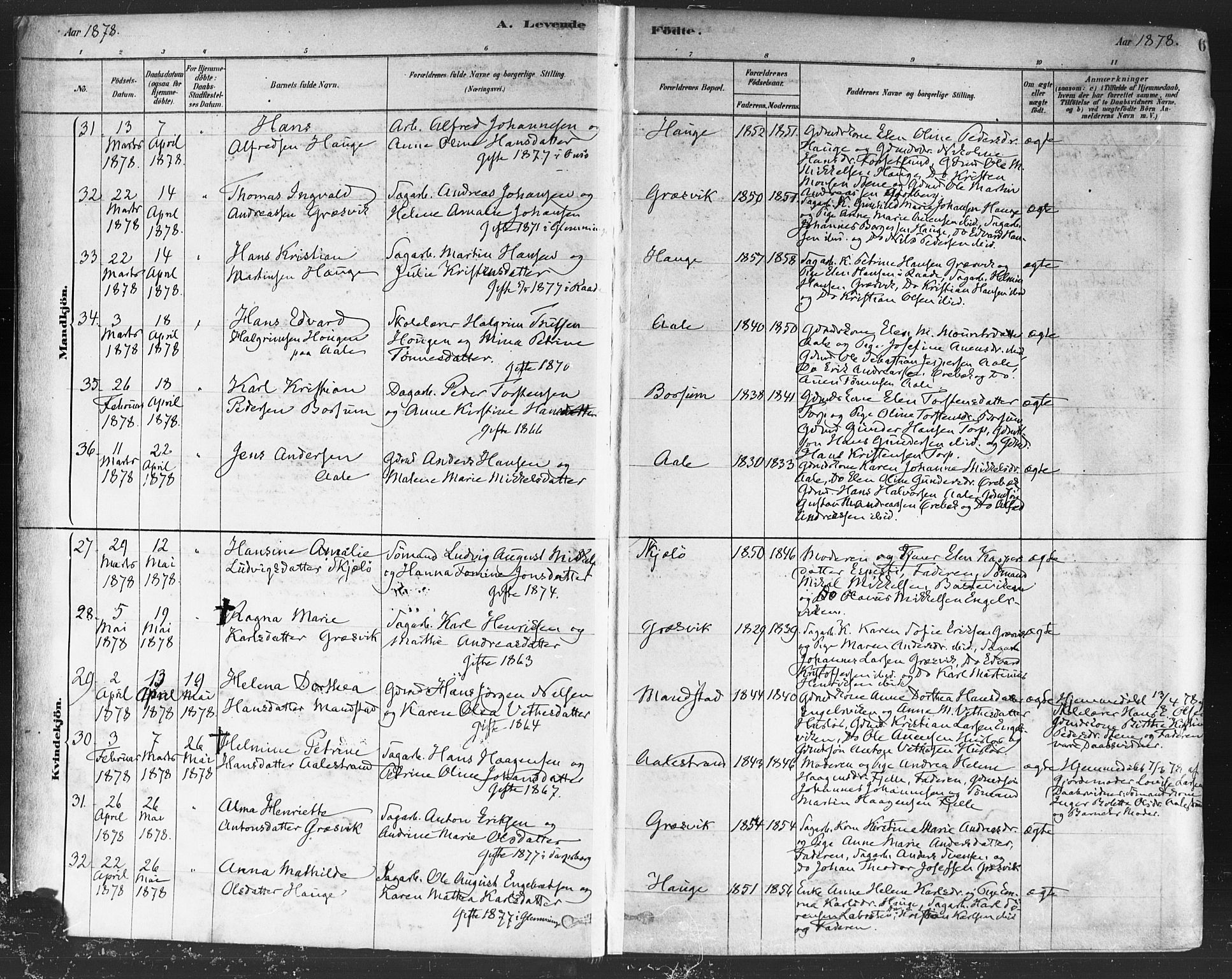 Onsøy prestekontor Kirkebøker, AV/SAO-A-10914/F/Fa/L0005: Parish register (official) no. I 5, 1878-1898, p. 6