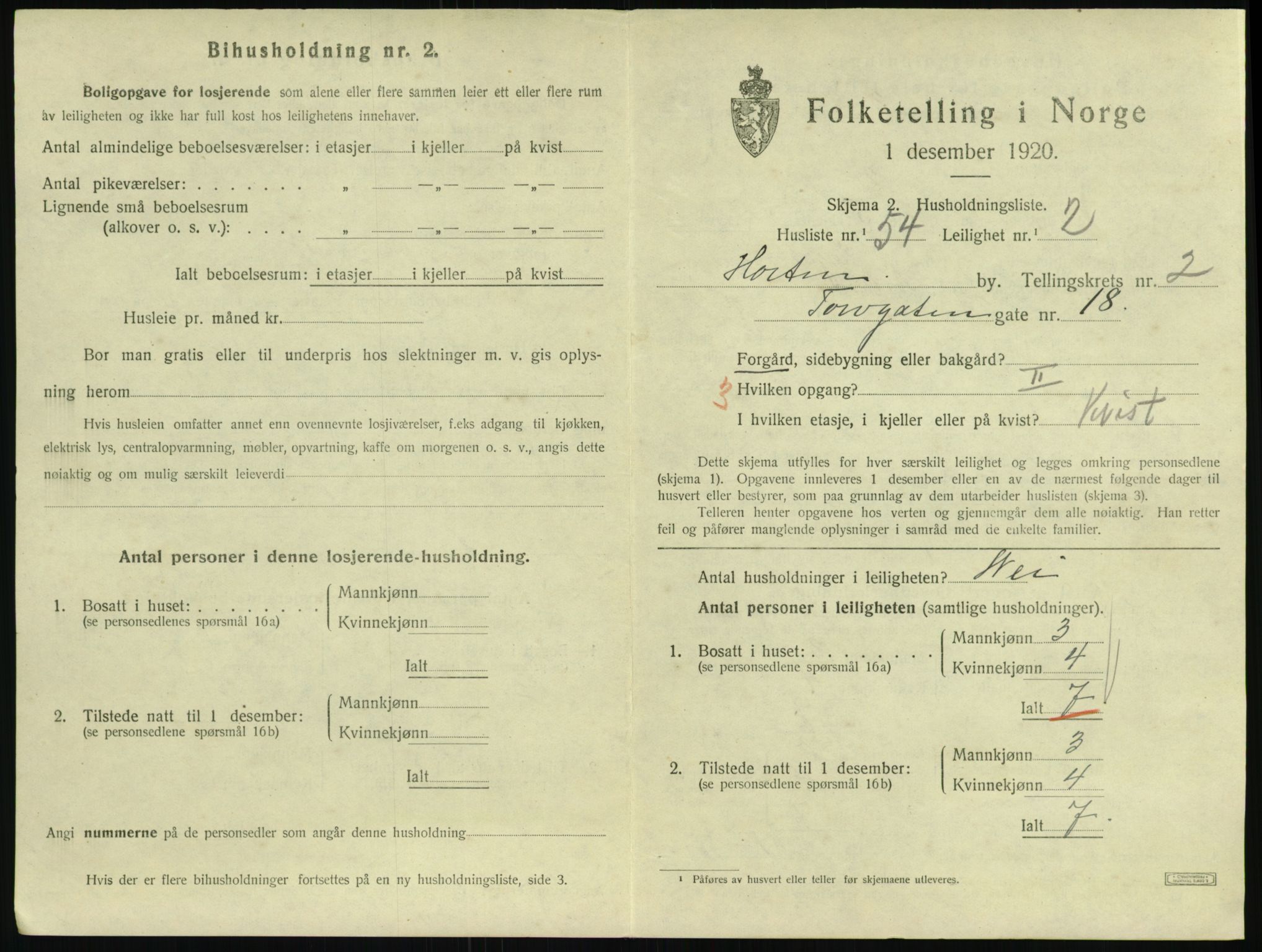 SAKO, 1920 census for Horten, 1920, p. 3523