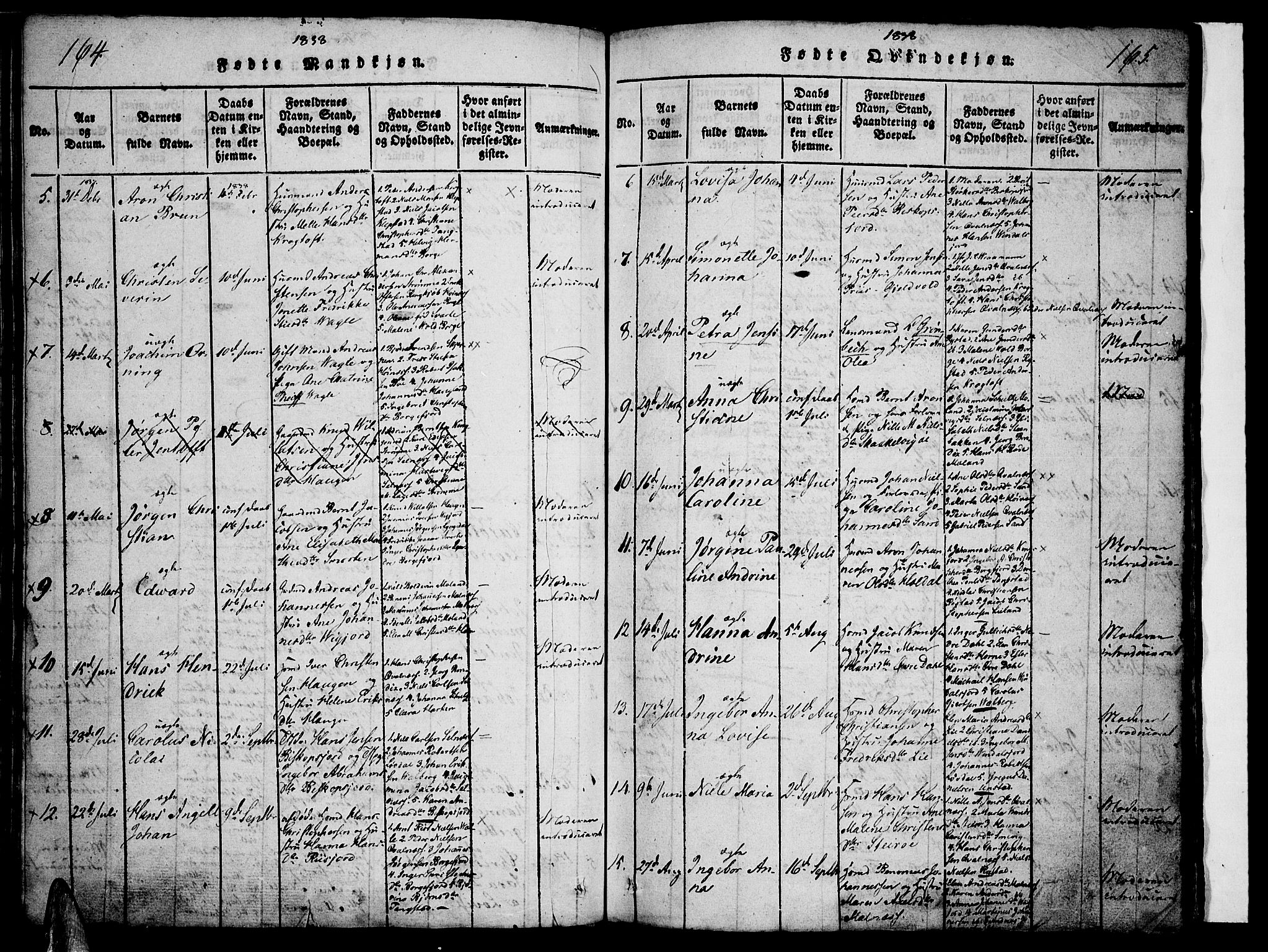Ministerialprotokoller, klokkerbøker og fødselsregistre - Nordland, SAT/A-1459/880/L1130: Parish register (official) no. 880A04, 1821-1843, p. 164-165