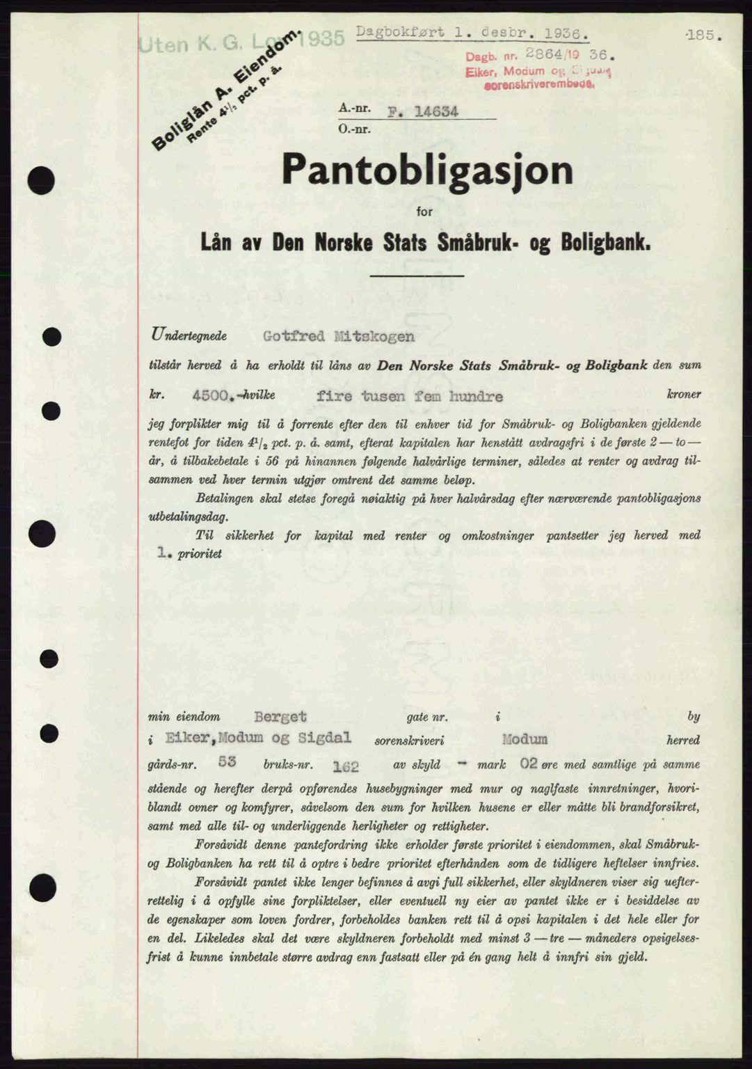 Eiker, Modum og Sigdal sorenskriveri, SAKO/A-123/G/Ga/Gab/L0034: Mortgage book no. A4, 1936-1937, Diary no: : 2864/1936