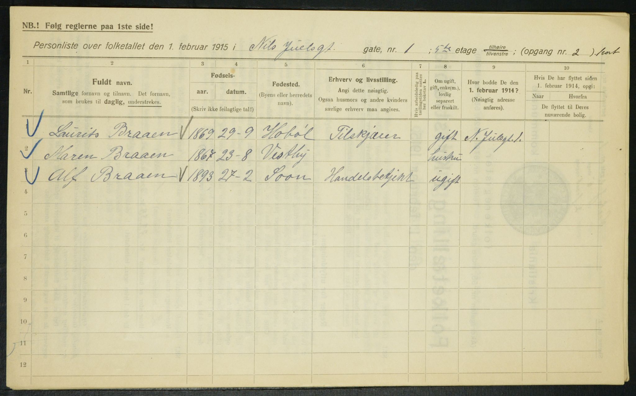 OBA, Municipal Census 1915 for Kristiania, 1915, p. 69546