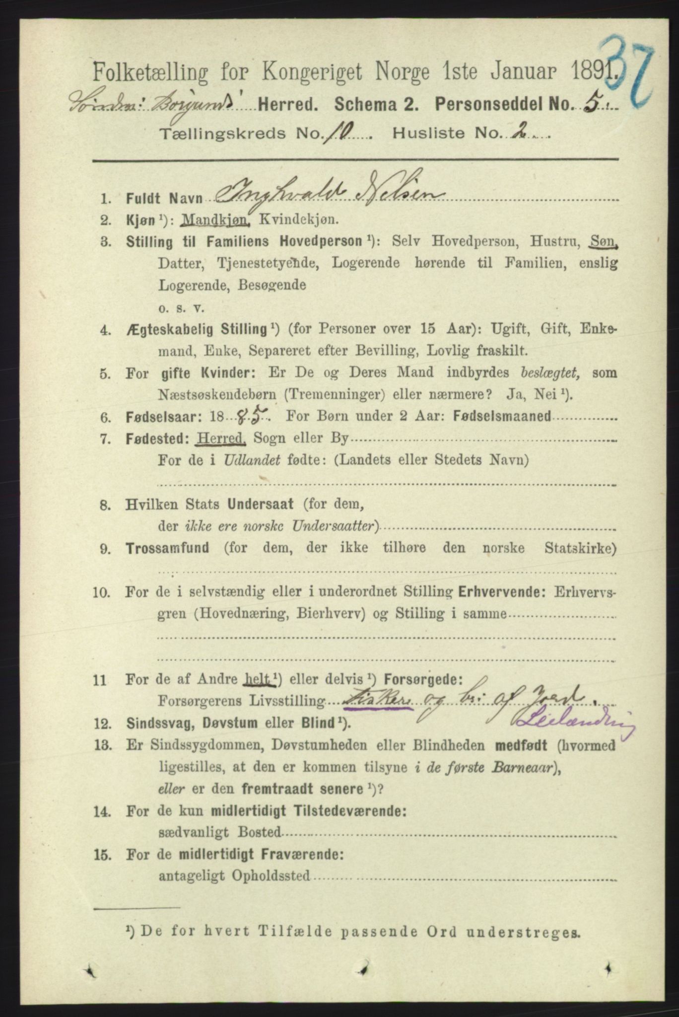 RA, 1891 census for 1531 Borgund, 1891, p. 2636