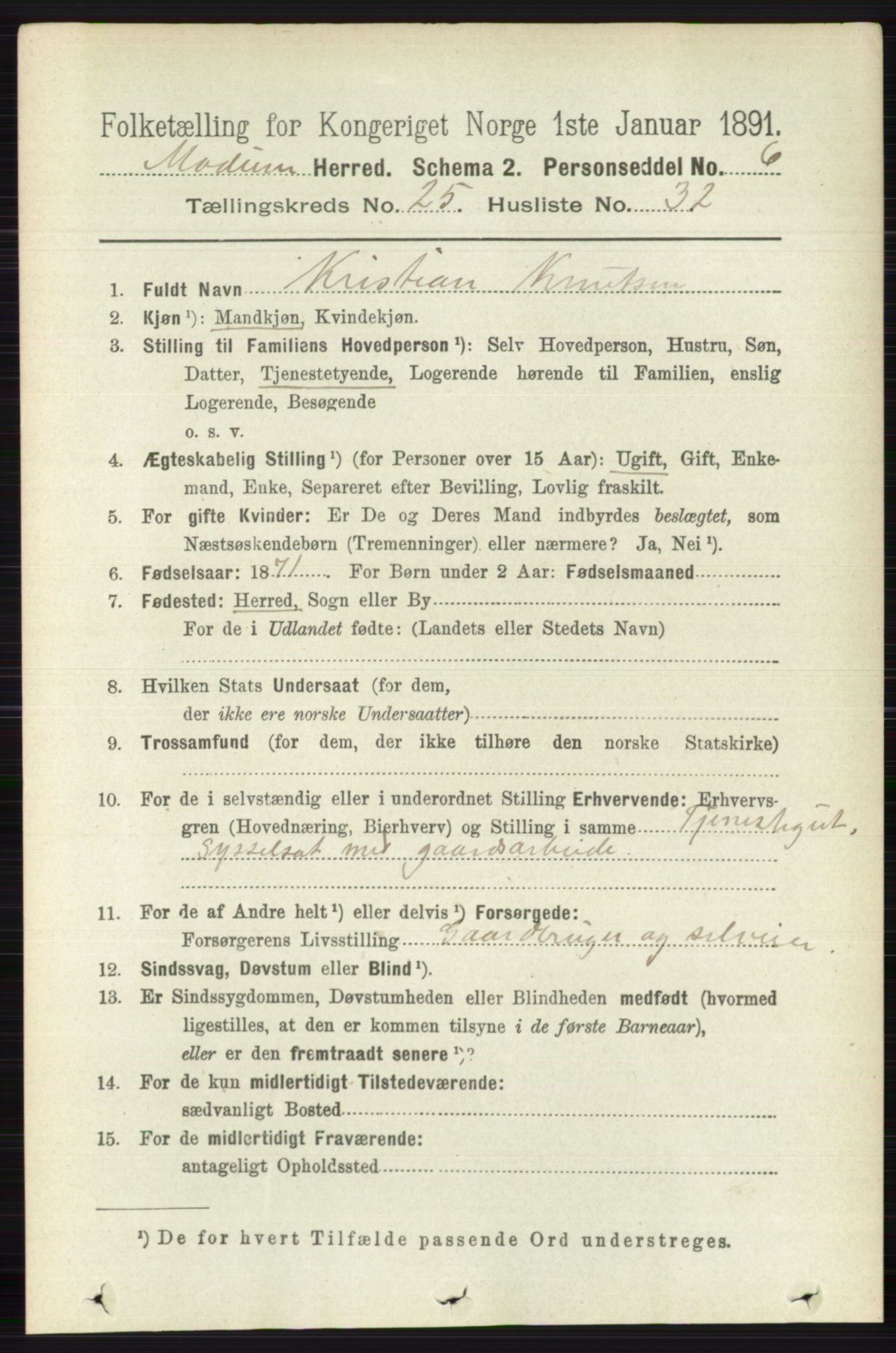 RA, 1891 census for 0623 Modum, 1891, p. 9211