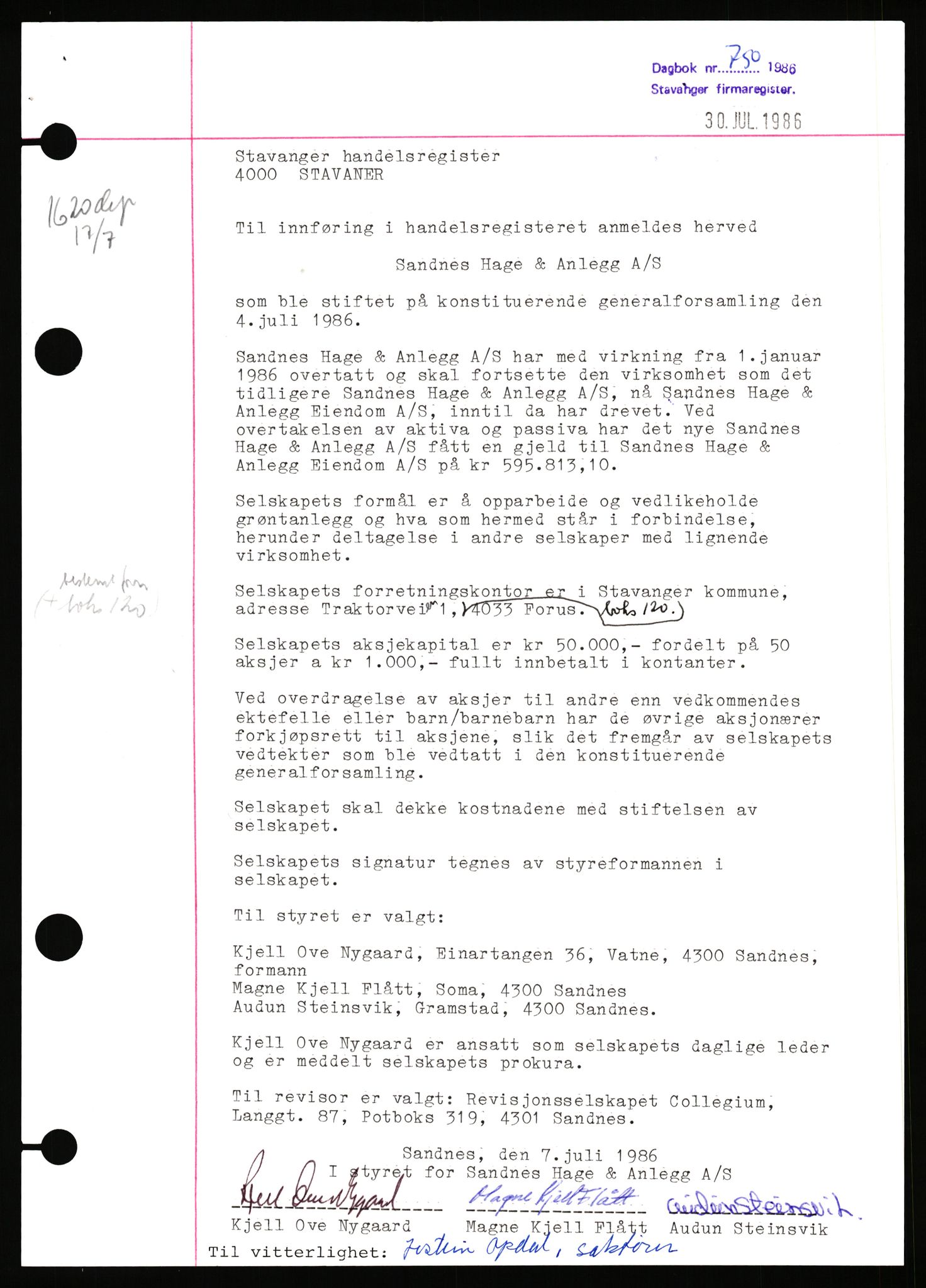 Stavanger byfogd, AV/SAST-A-101408/002/J/Jd/Jde/L0127: Registreringsmeldinger og bilag. Aksjeselskap, 3149-3188, 1986