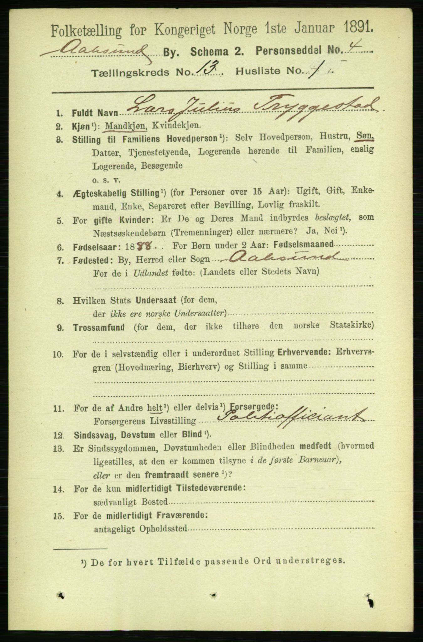 RA, 1891 census for 1501 Ålesund, 1891, p. 7895