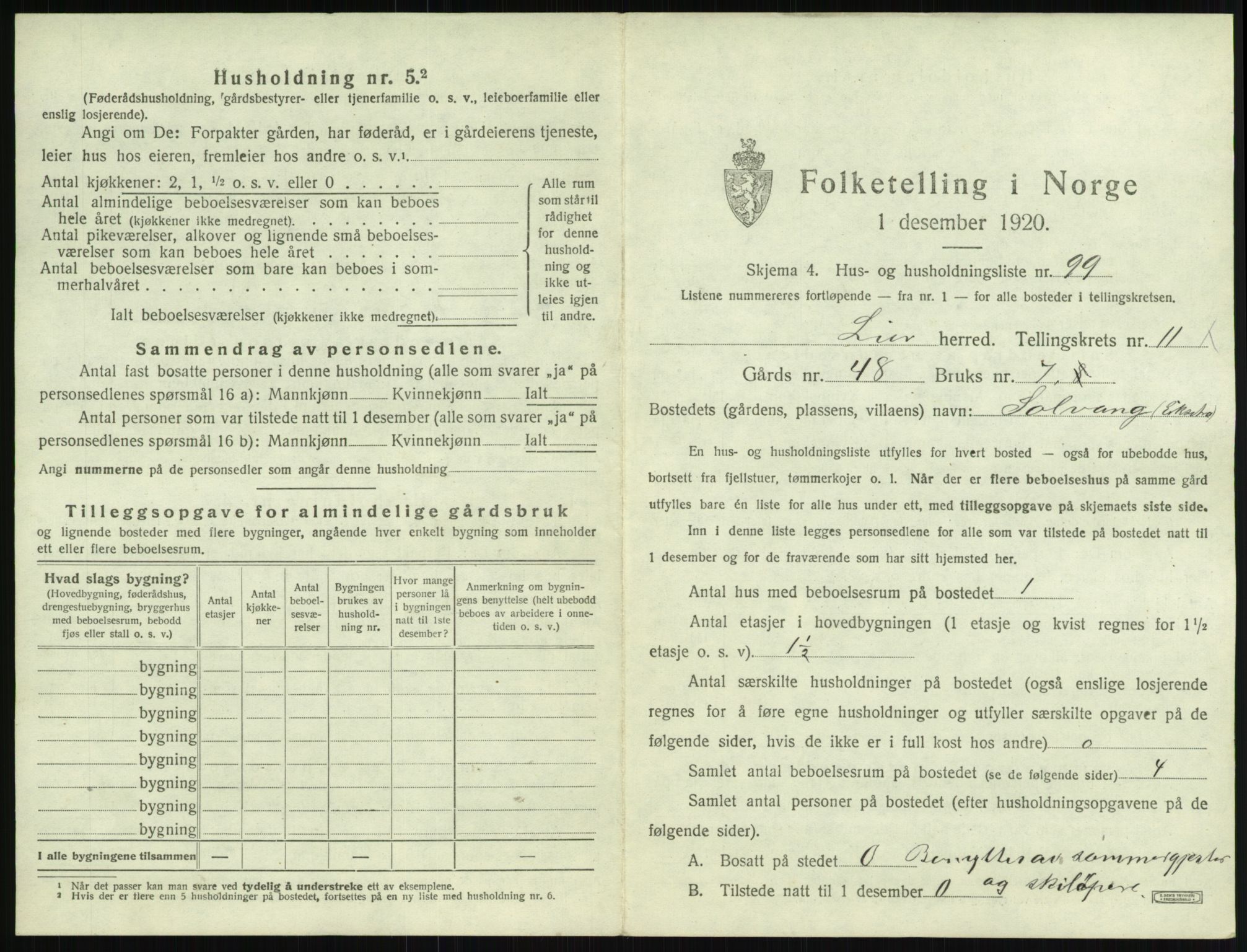 SAKO, 1920 census for Lier, 1920, p. 2007