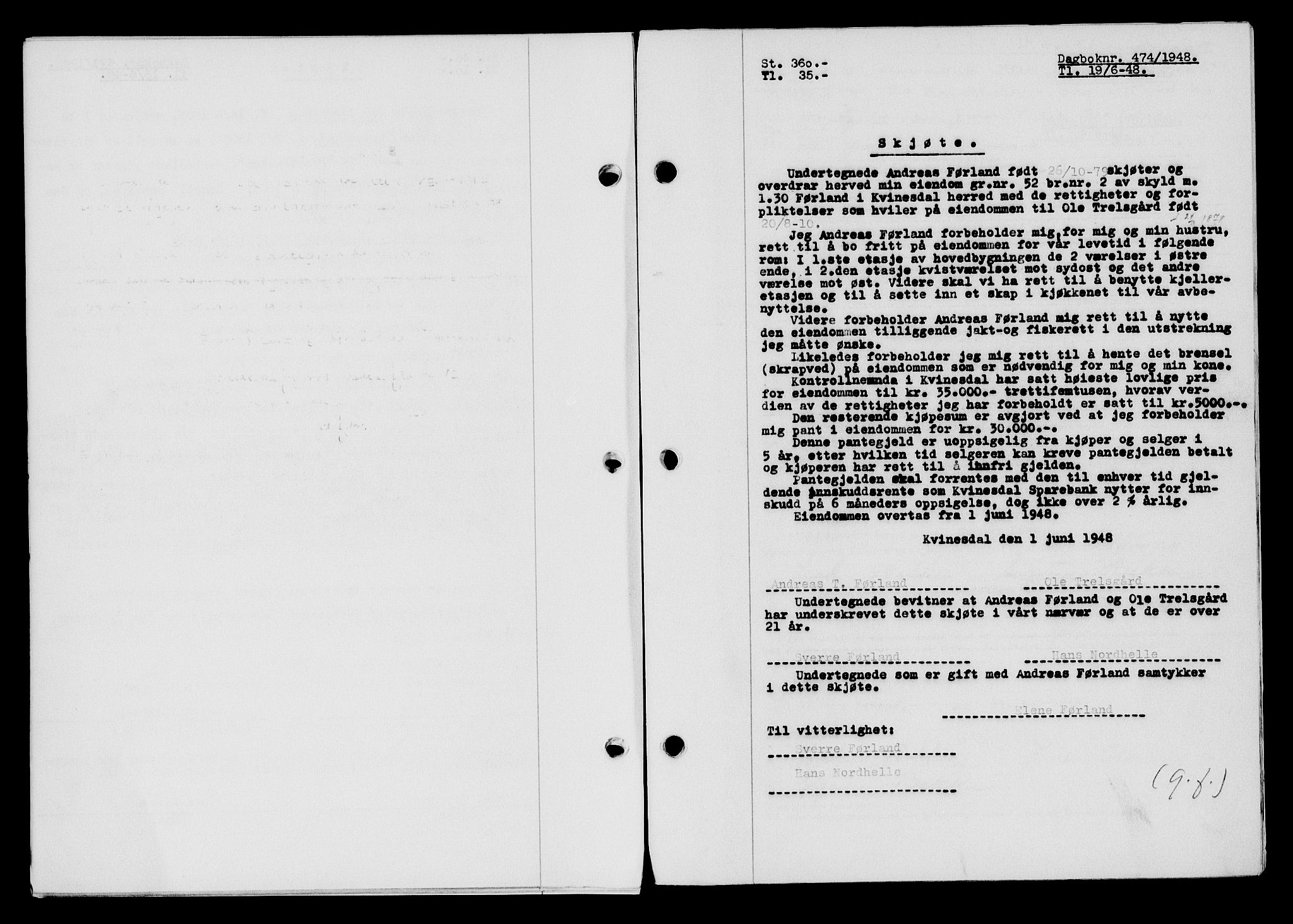 Flekkefjord sorenskriveri, SAK/1221-0001/G/Gb/Gba/L0063: Mortgage book no. A-11, 1947-1948, Diary no: : 474/1948