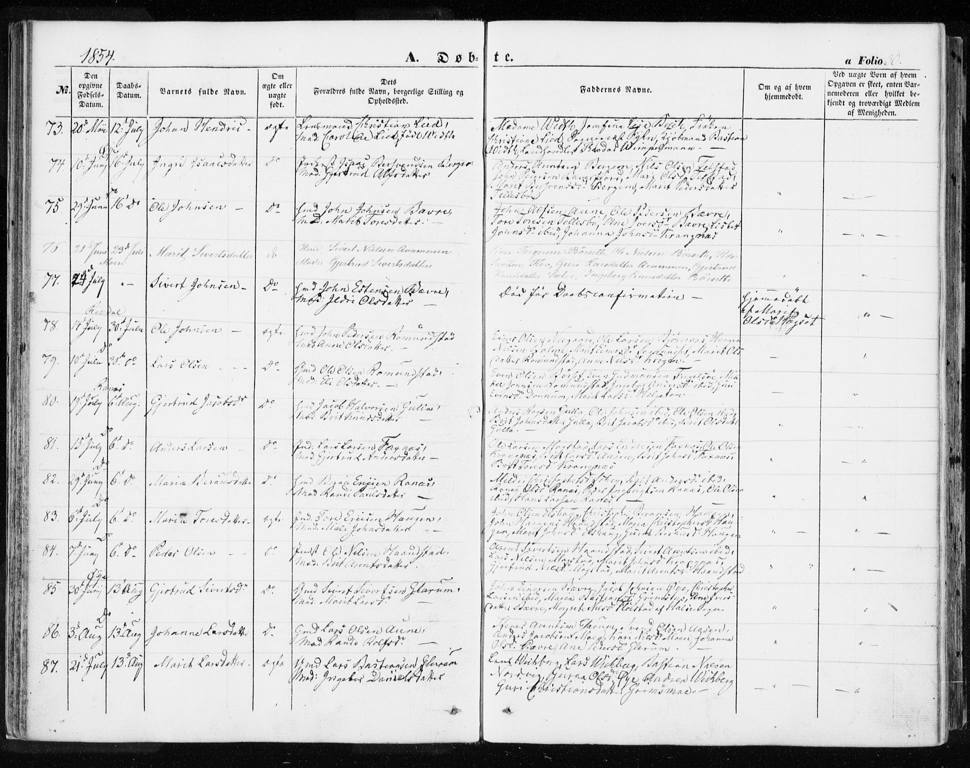 Ministerialprotokoller, klokkerbøker og fødselsregistre - Møre og Romsdal, SAT/A-1454/595/L1044: Parish register (official) no. 595A06, 1852-1863, p. 30