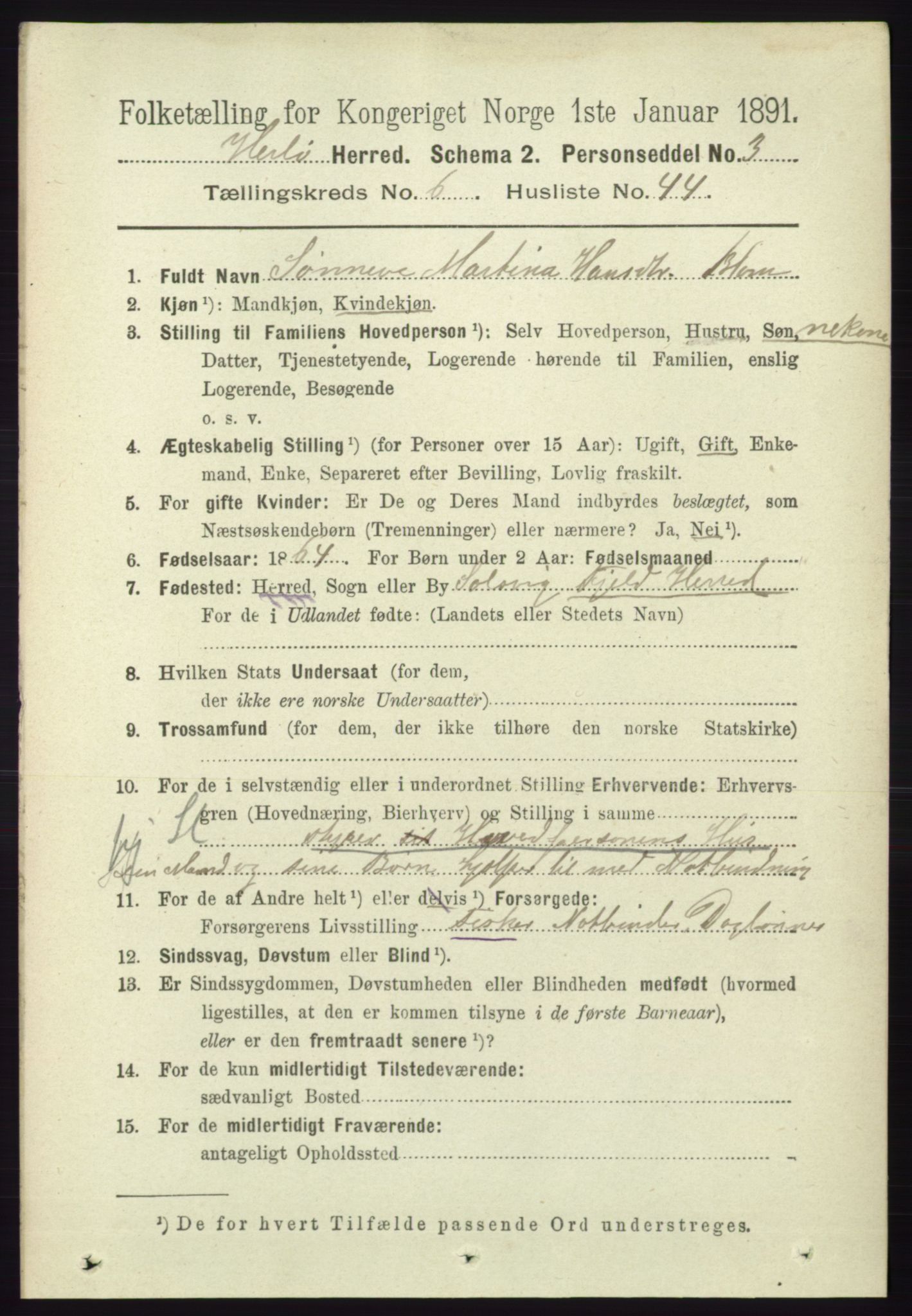 RA, 1891 census for 1258 Herdla, 1891, p. 2926