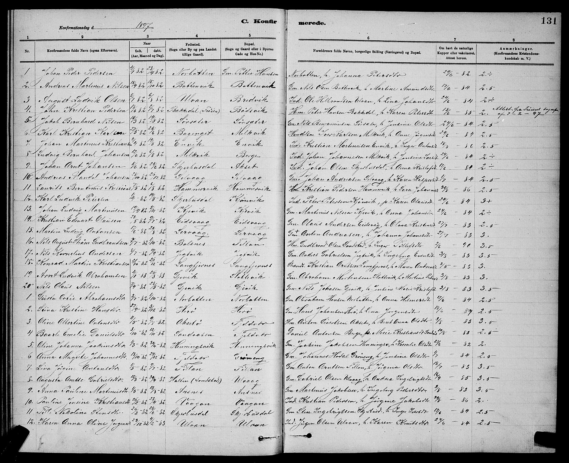 Ministerialprotokoller, klokkerbøker og fødselsregistre - Sør-Trøndelag, SAT/A-1456/637/L0562: Parish register (copy) no. 637C03, 1883-1898, p. 131