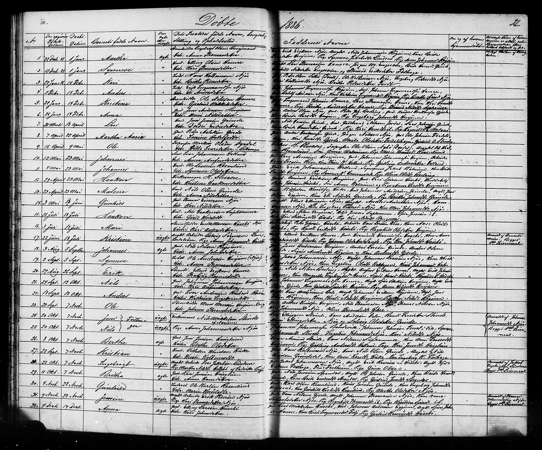 Leikanger sokneprestembete, SAB/A-81001: Parish register (copy) no. A 1, 1873-1916, p. 22