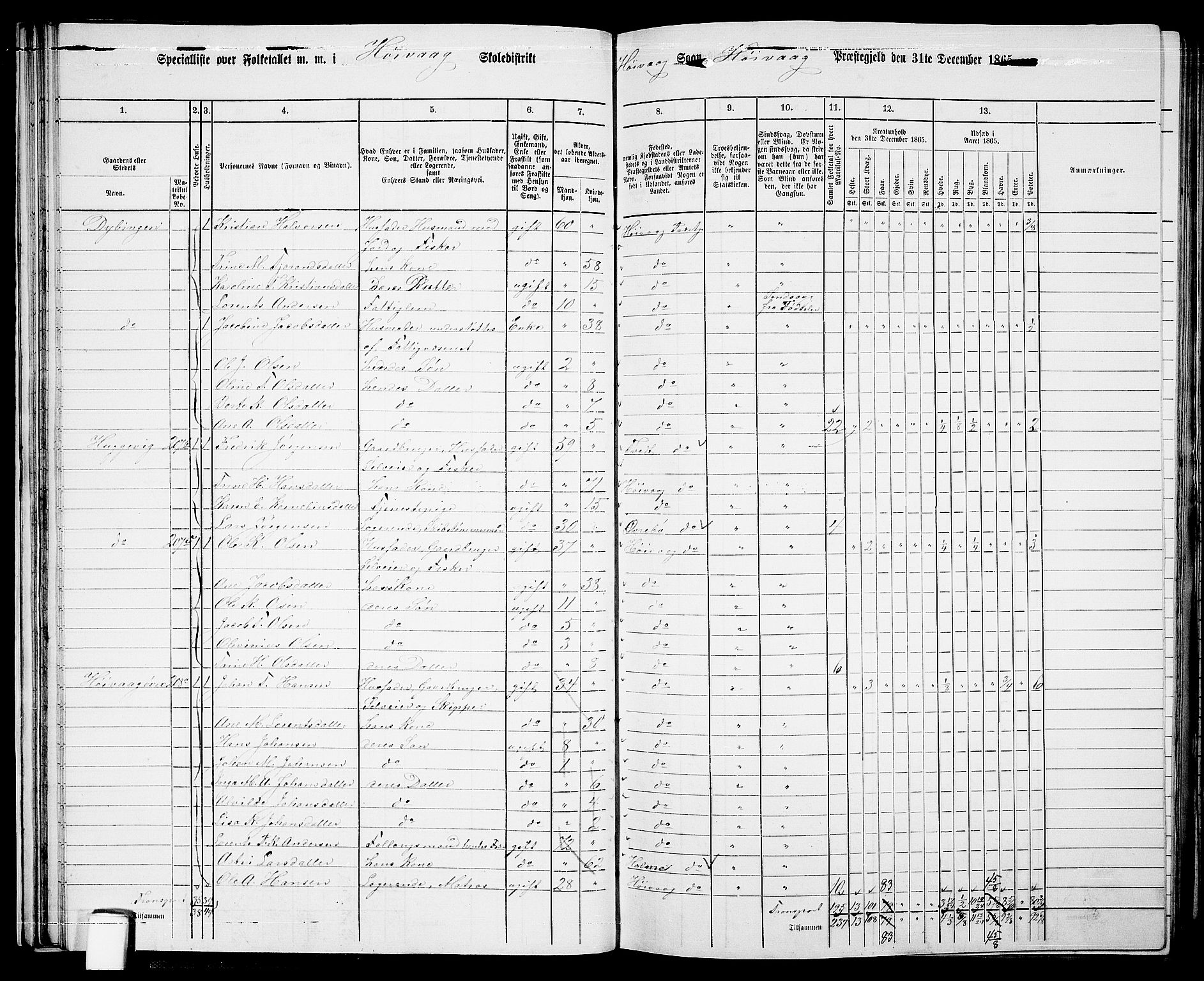 RA, 1865 census for Høvåg, 1865, p. 43