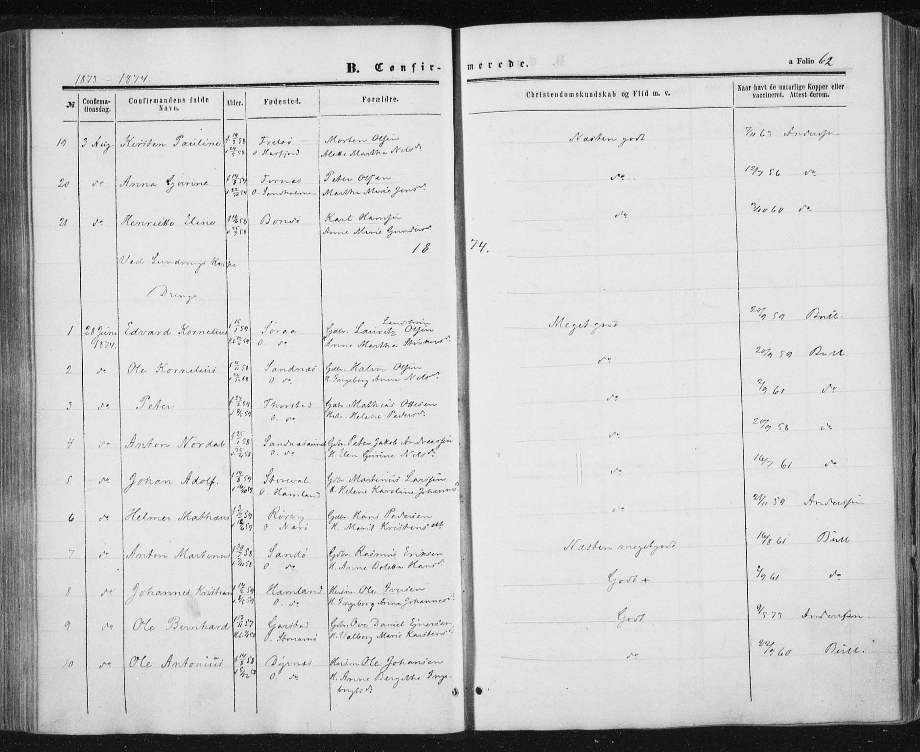 Ministerialprotokoller, klokkerbøker og fødselsregistre - Nord-Trøndelag, SAT/A-1458/784/L0670: Parish register (official) no. 784A05, 1860-1876, p. 62