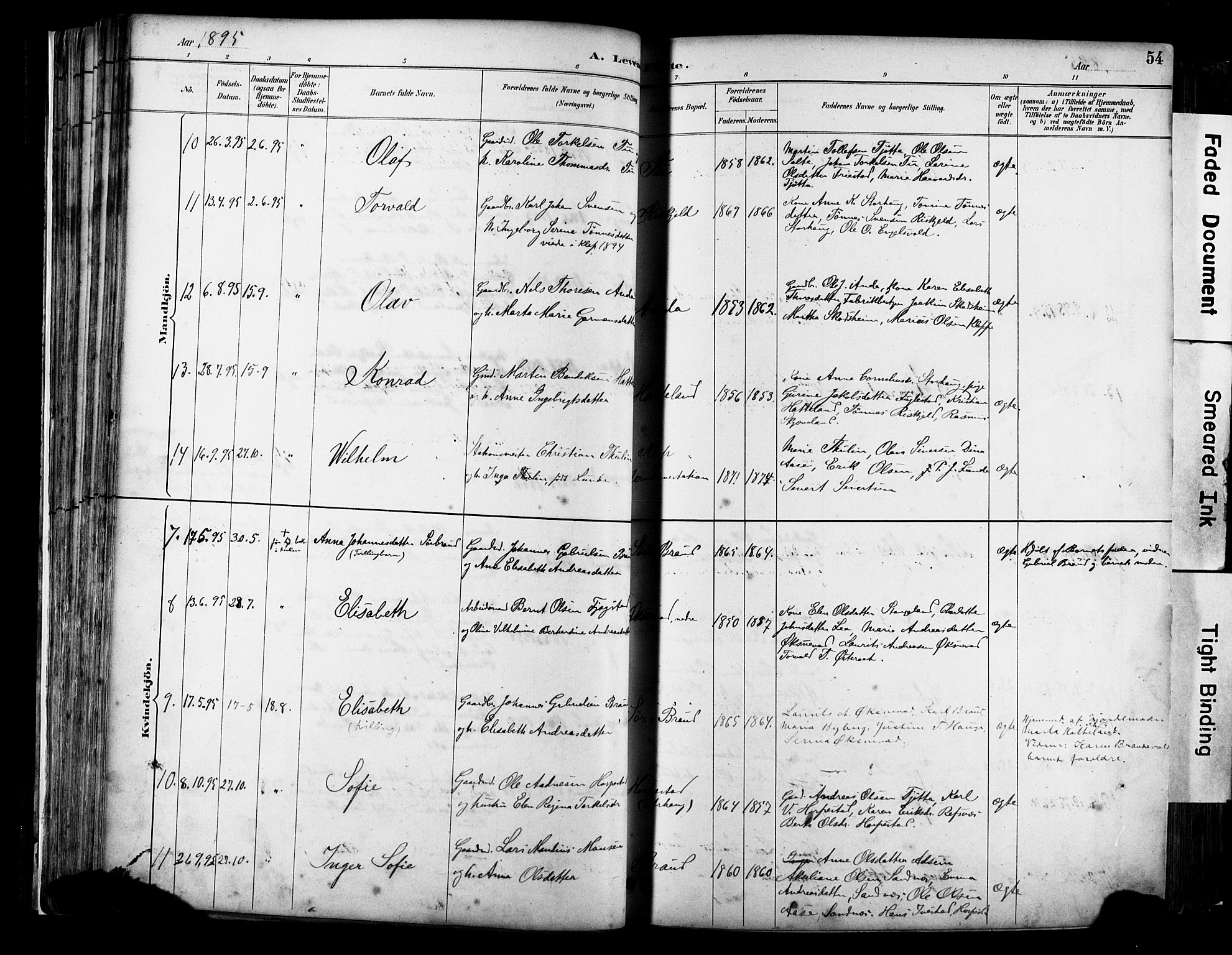 Klepp sokneprestkontor, AV/SAST-A-101803/001/3/30BA/L0009: Parish register (official) no. A 7, 1886-1915, p. 54