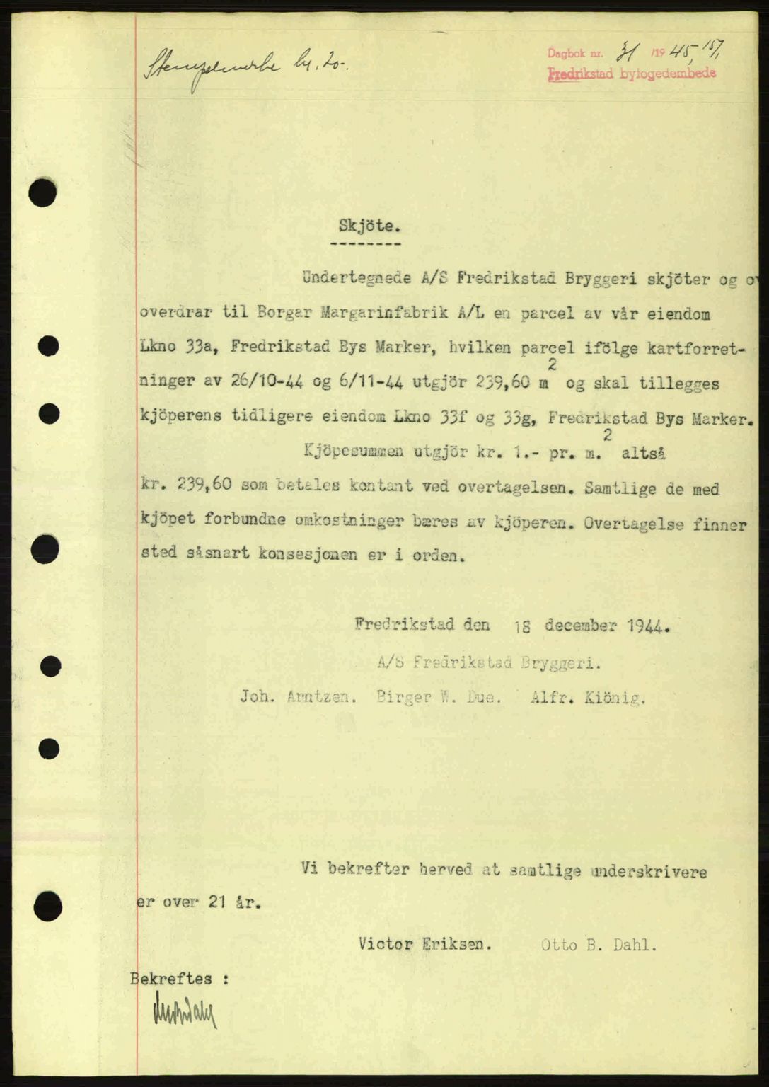 Fredrikstad byfogd, AV/SAO-A-10473a/G/Ga/Gac/L0002: Mortgage book no. A32a, 1940-1945, Diary no: : 31/1945