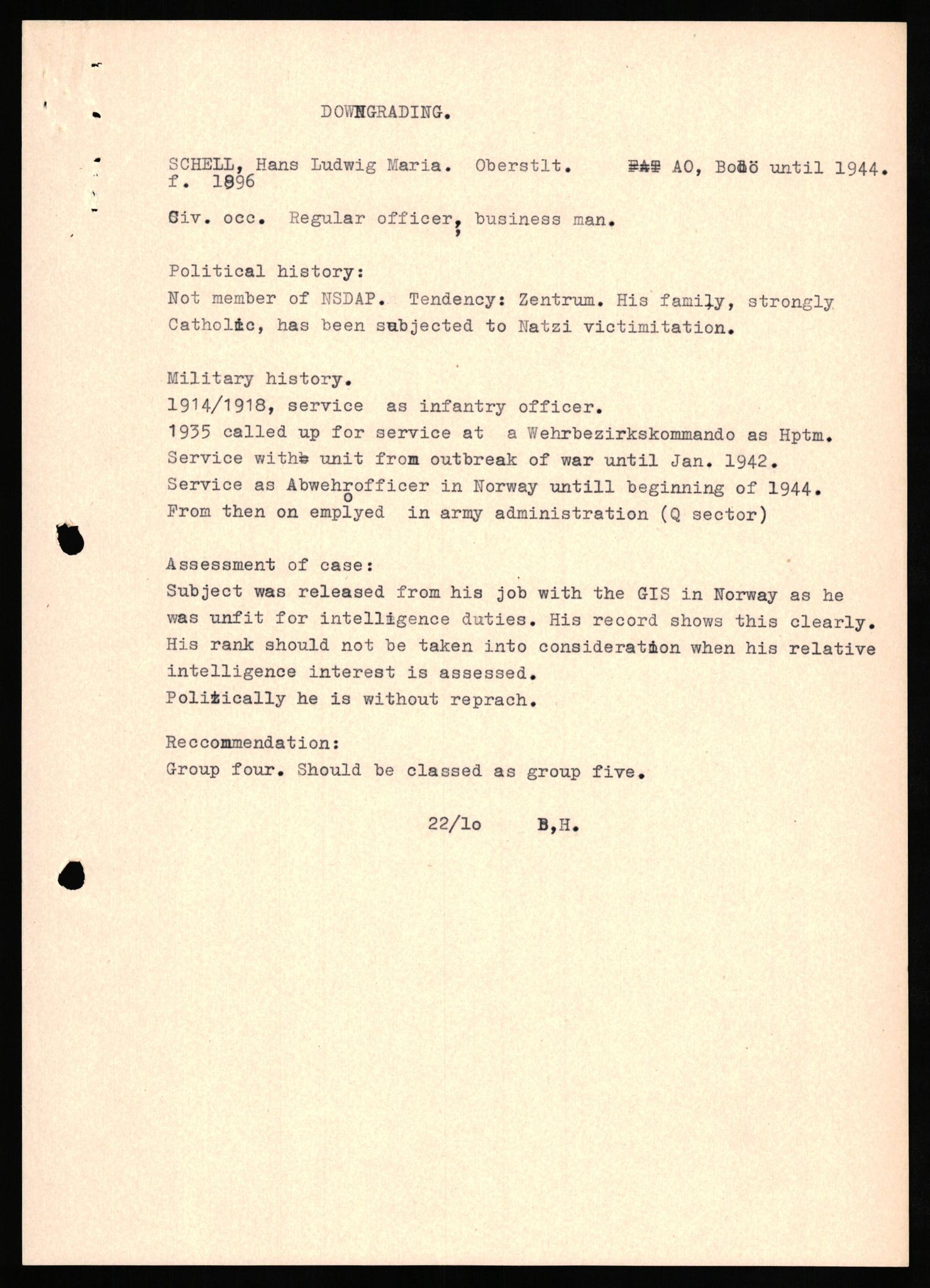 Forsvaret, Forsvarets overkommando II, AV/RA-RAFA-3915/D/Db/L0029: CI Questionaires. Tyske okkupasjonsstyrker i Norge. Tyskere., 1945-1946, p. 123