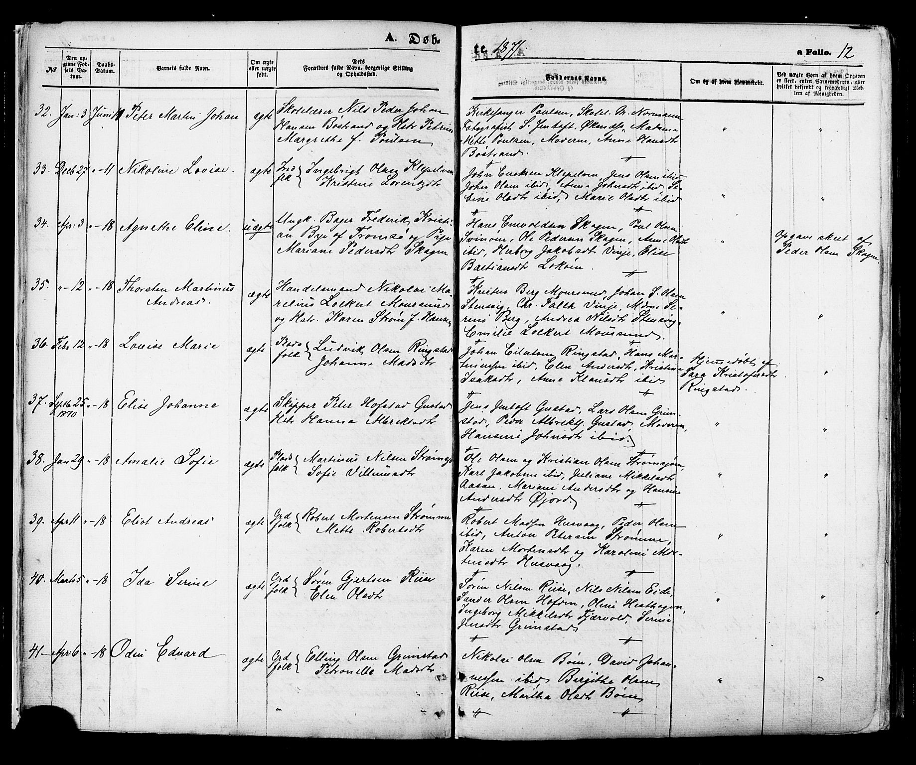 Ministerialprotokoller, klokkerbøker og fødselsregistre - Nordland, AV/SAT-A-1459/891/L1301: Parish register (official) no. 891A06, 1870-1878, p. 12