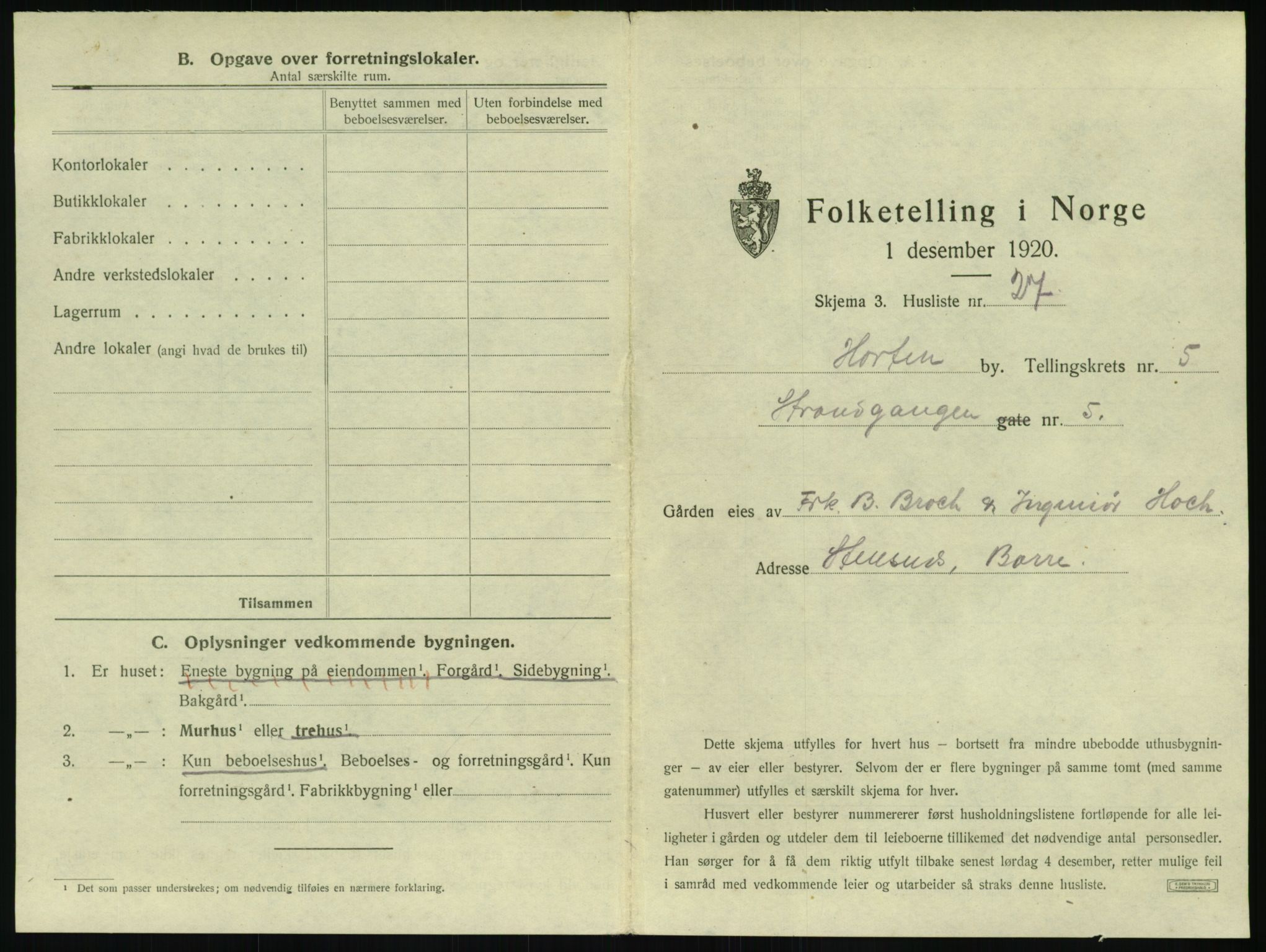 SAKO, 1920 census for Horten, 1920, p. 1591