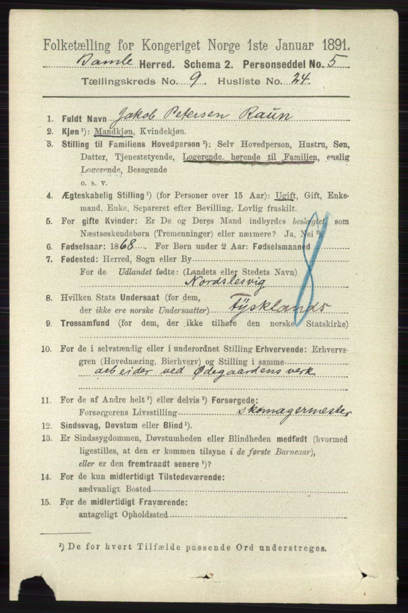 RA, 1891 census for 0814 Bamble, 1891, p. 4358