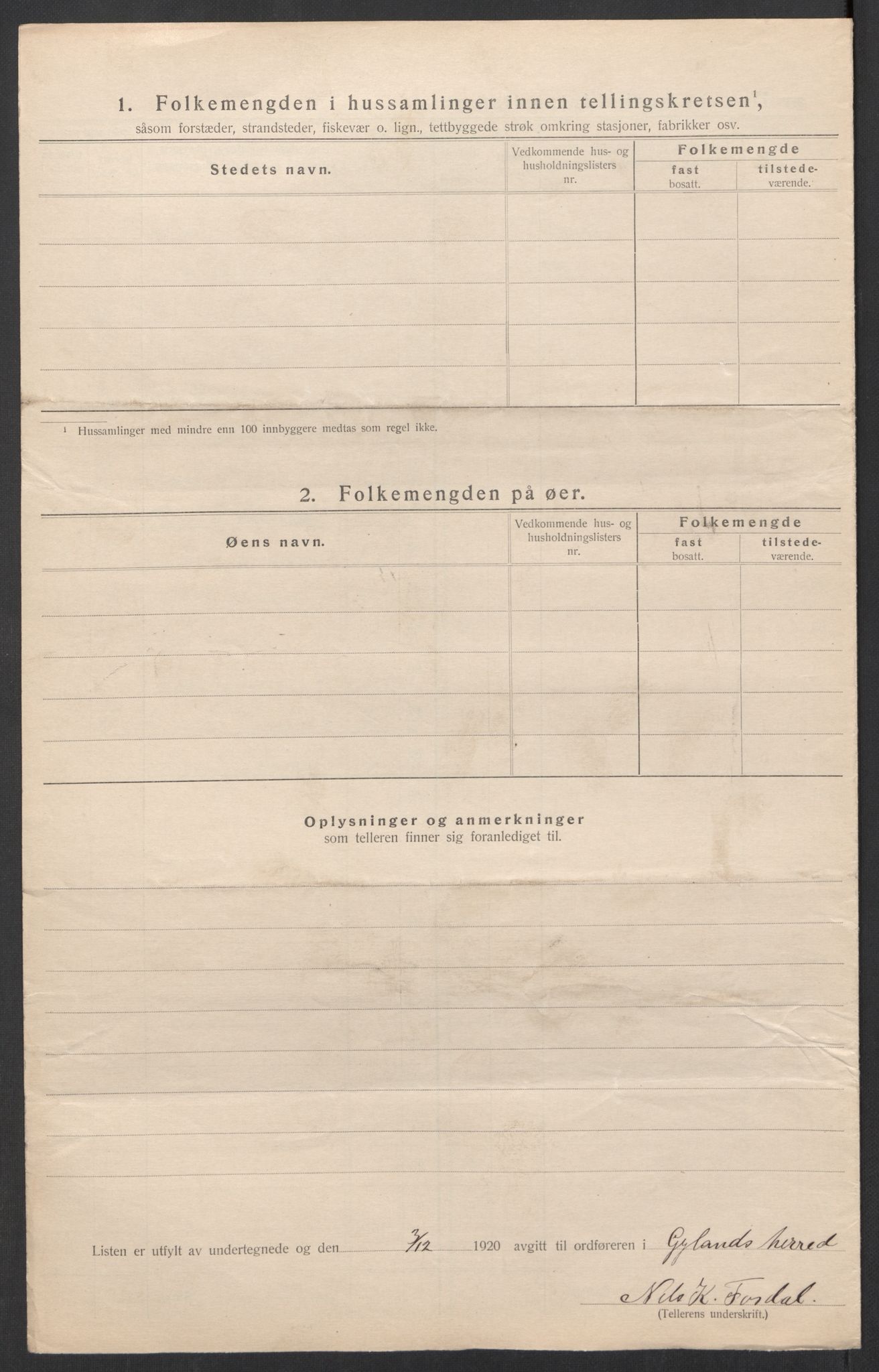 SAK, 1920 census for Gyland, 1920, p. 44