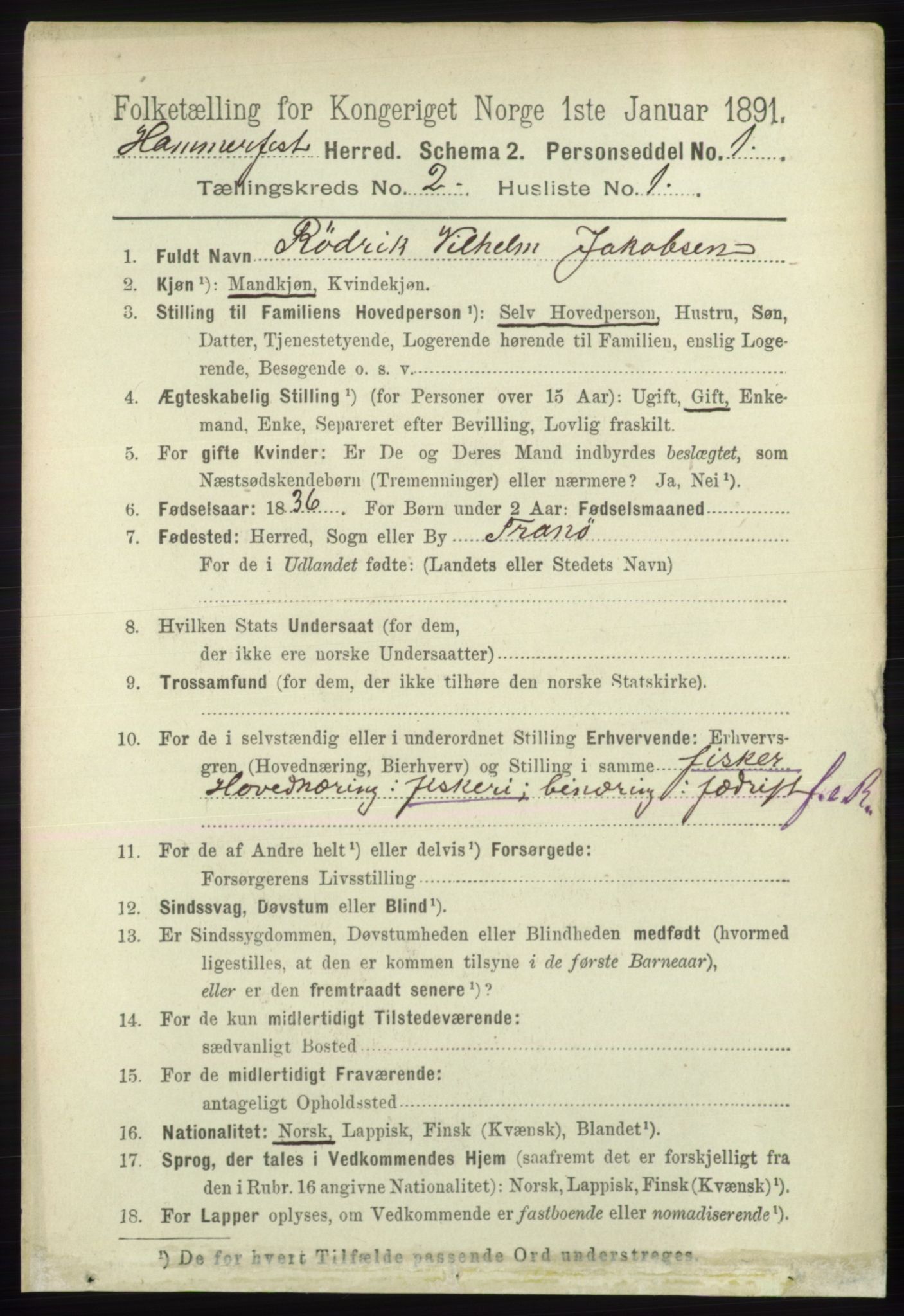 RA, 1891 census for 2016 Hammerfest, 1891, p. 595