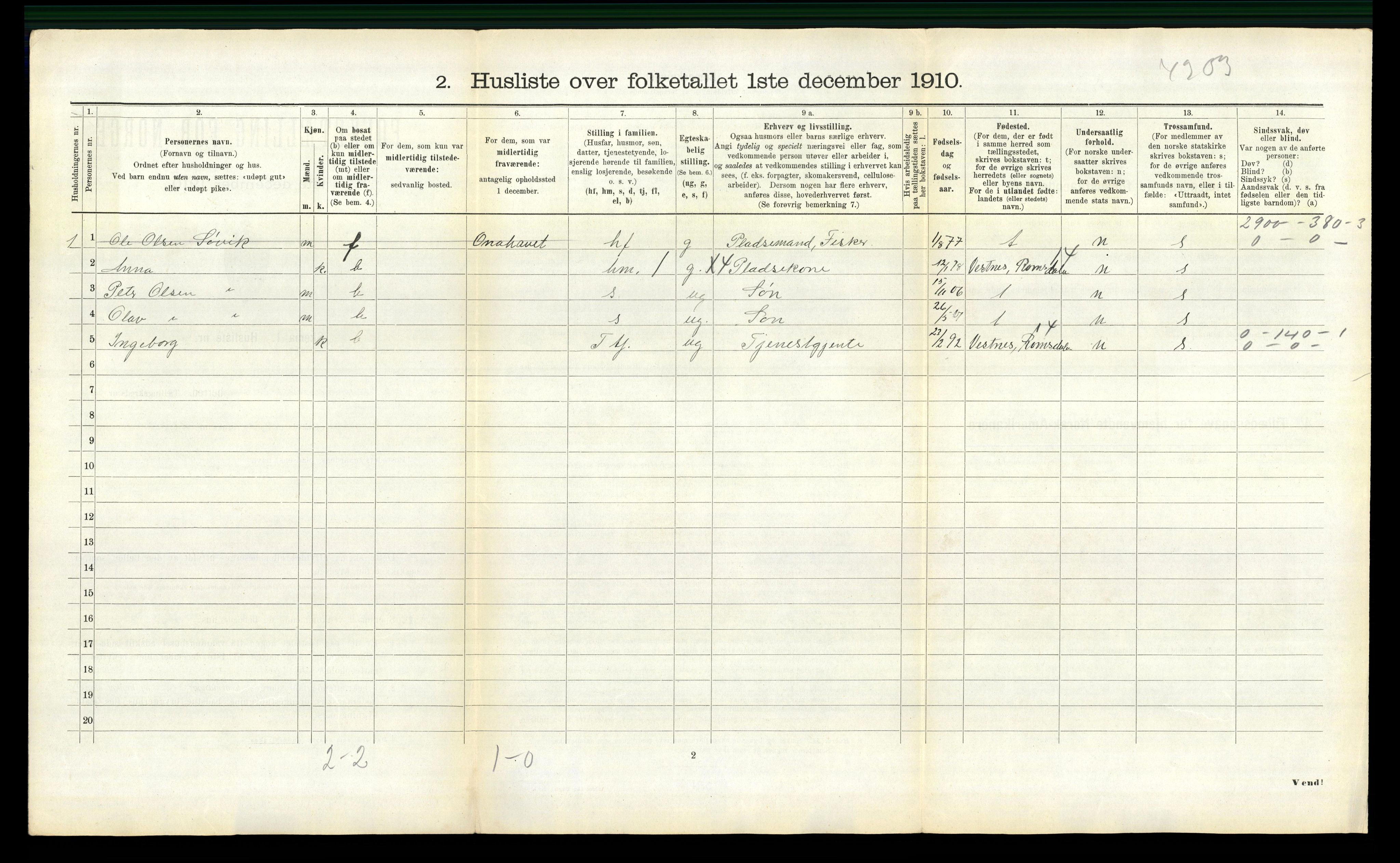 RA, 1910 census for Borgund, 1910, p. 1908