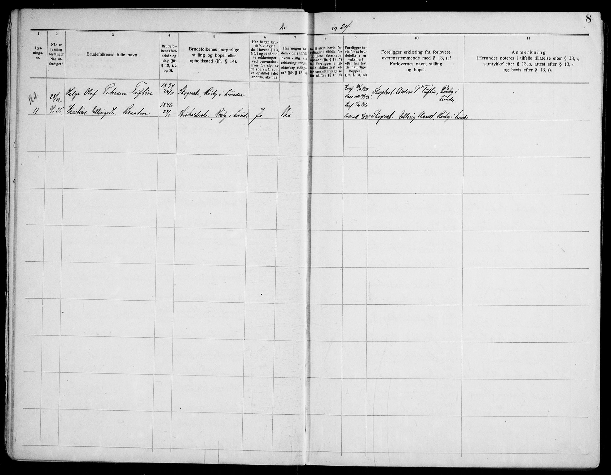 Lunder kirkebøker, AV/SAKO-A-629/H/Ha/L0002: Banns register no. 2, 1919-1969, p. 8